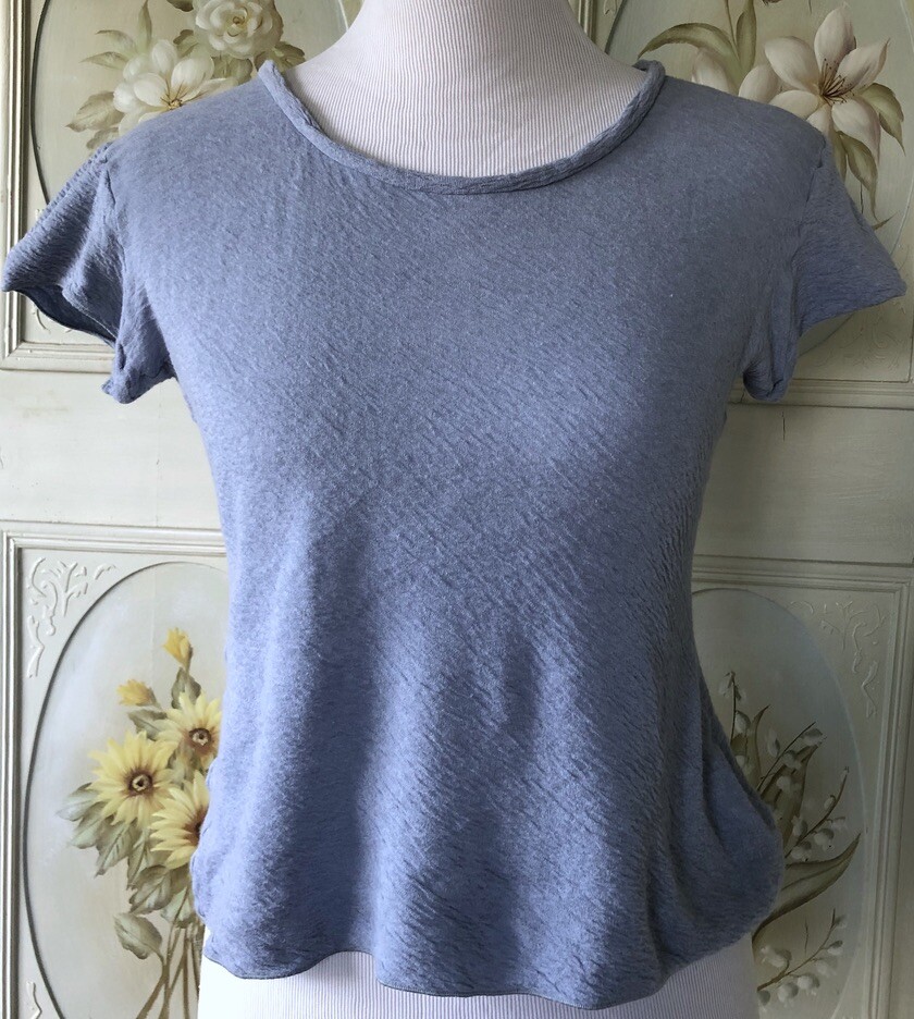 ARMANI COLLEZIONI ITALY CAP SLEEVE WOOL COTTON TOP STRETCH KNIT PALE BLUE 10 EUC