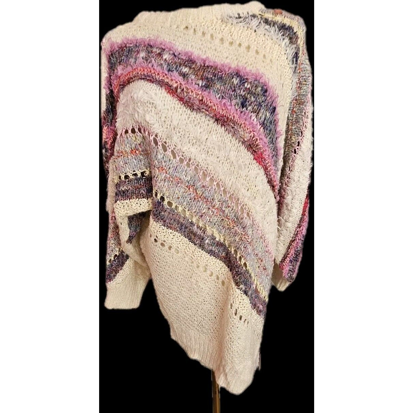 Vintage Mariea Kim Sweater 80s Dolman Oversized Boat Neck Hippie Boho Medium M