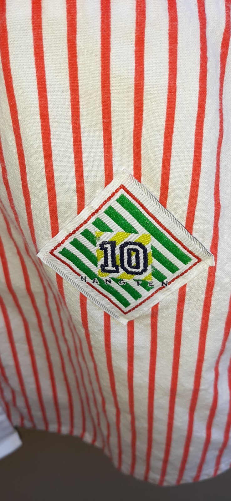 Vtg 70’s Womens Shirt Hang Ten Sport White w/ Block Stripe & Checkerboard Med