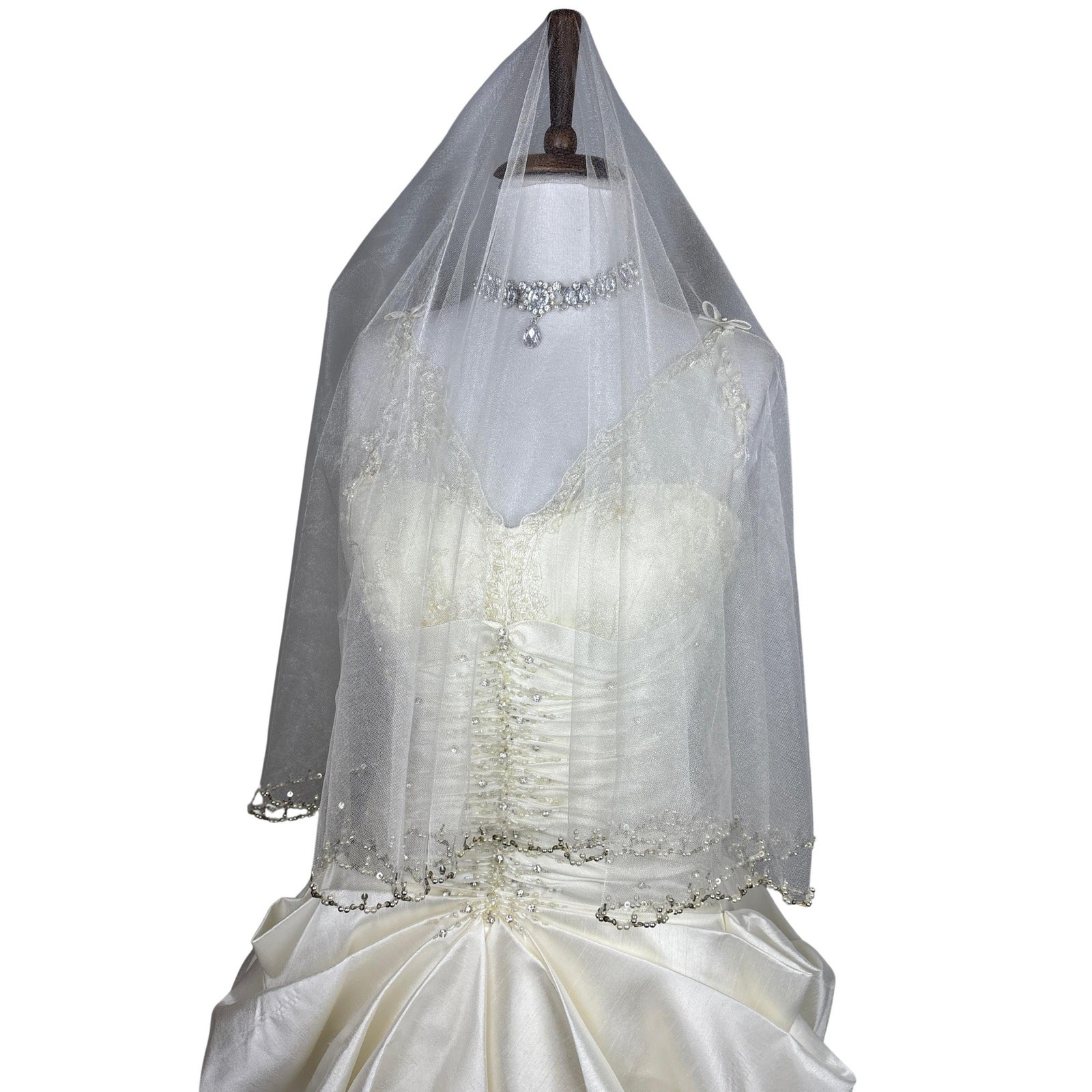 Vintage Romantic Wedding Dress With Veil Ivory Corset Bridal Gown Lace Fairycore
