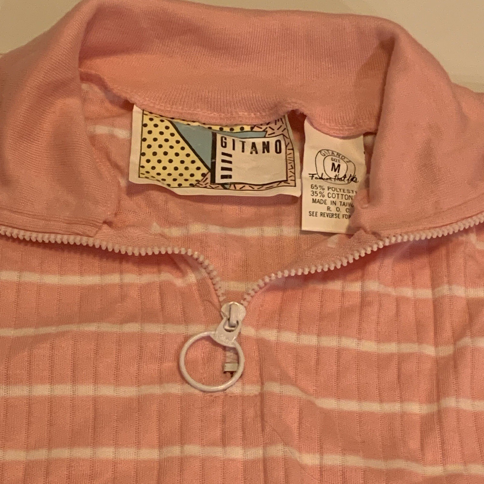 Vintage 80s Gitano Top Rugby Stripes Zip Neck Collar Shirt M NWT 1986 Body Talk