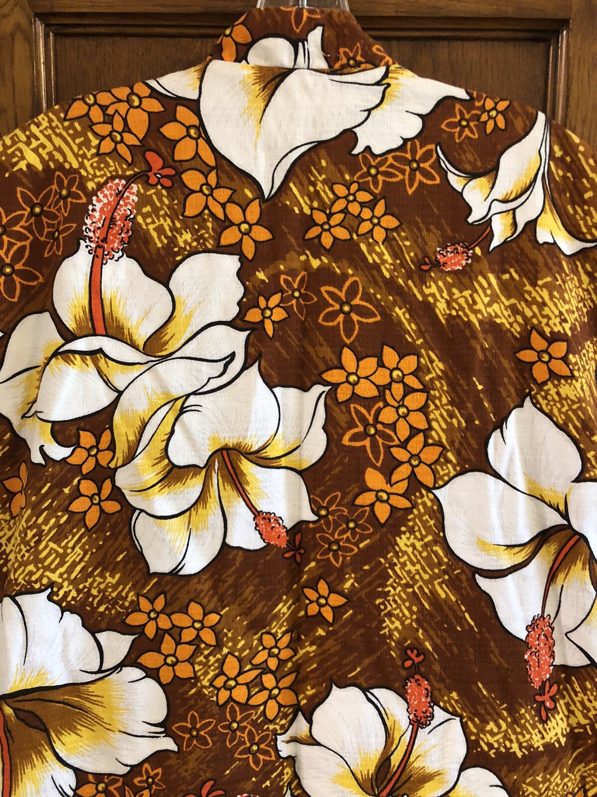 Pomare Hawaii Vintage Women’s Barkcloth Shirt Tropical Mandarin Collar Women’s S