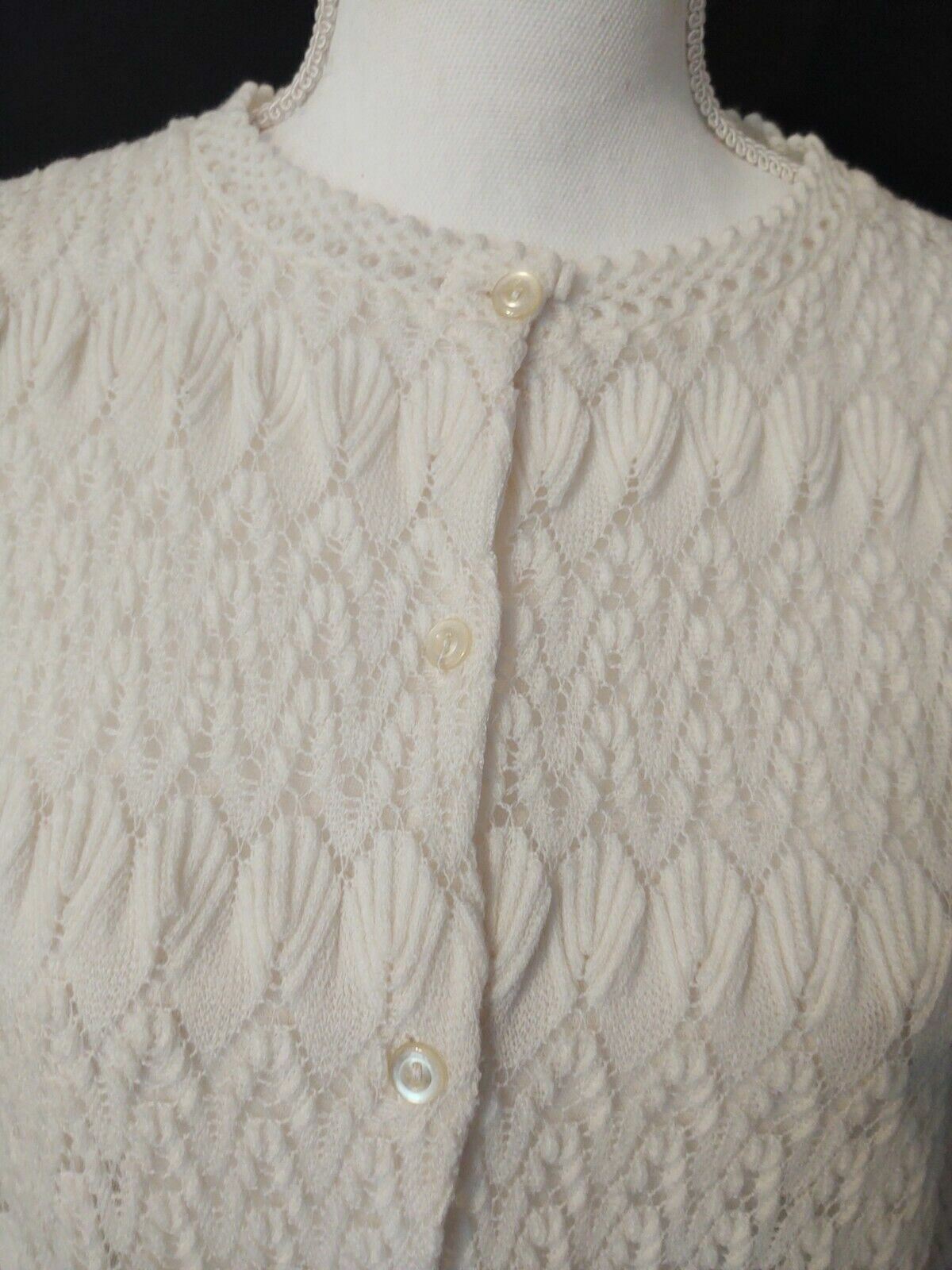 60’s Sweater English Village Rockabilly Sweet Open Eyelet Knit White Women’s L
