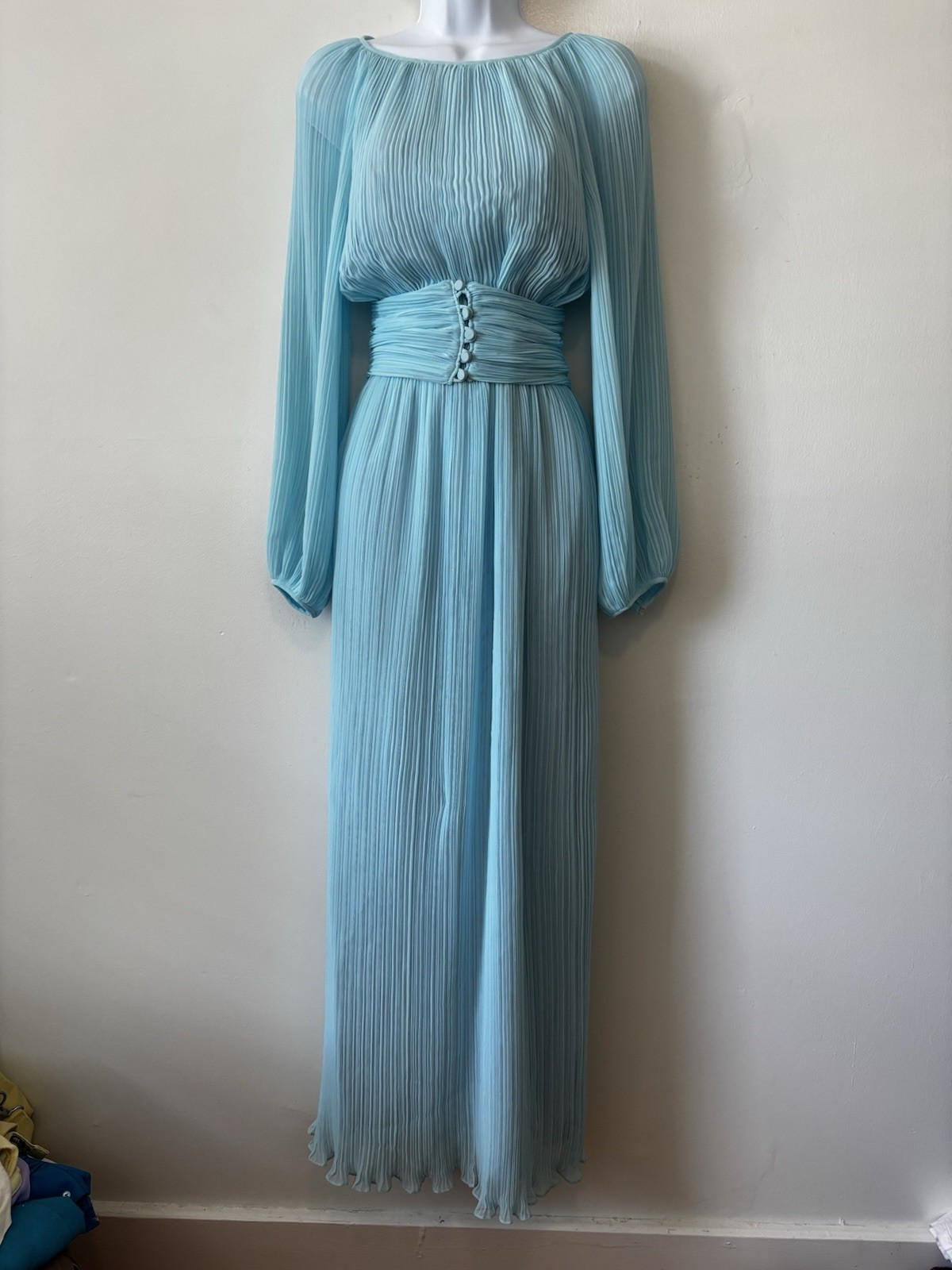 Vintage Marita Anthony Muto Dress Light Blue Pleated Small Extra Small Belted