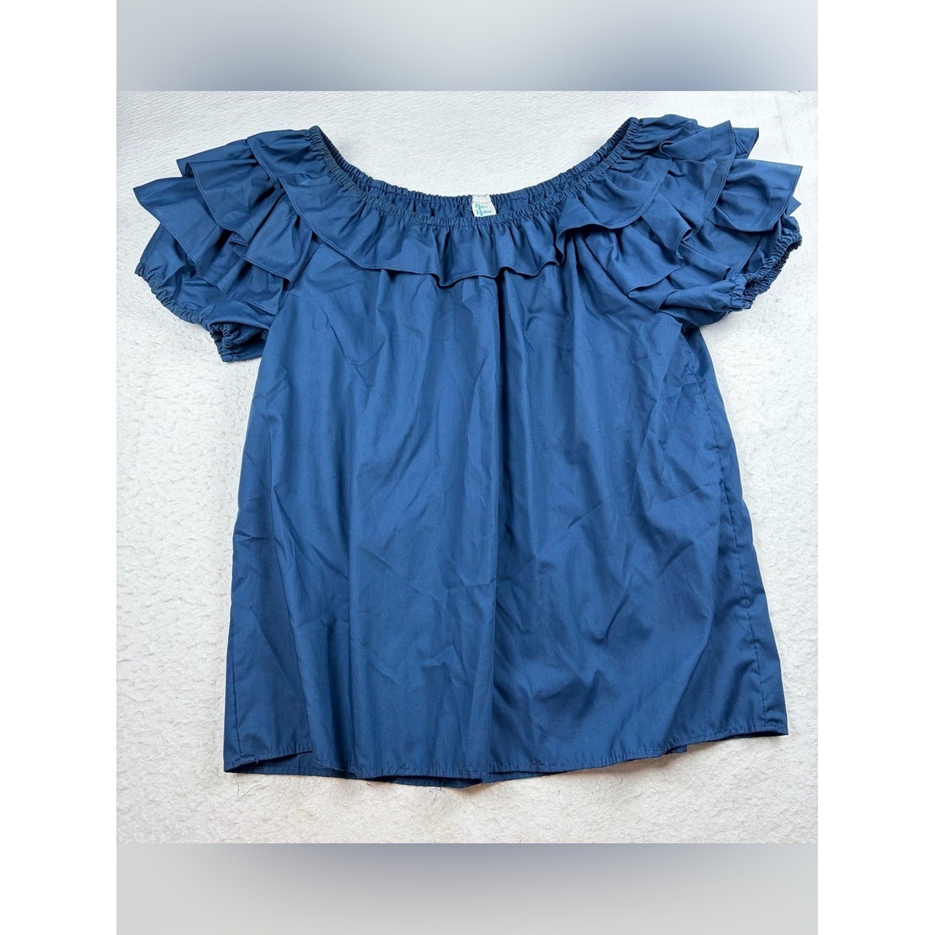 VTG Malco Modes Partners Please Ruffle Peasant Blouse Blue Size L