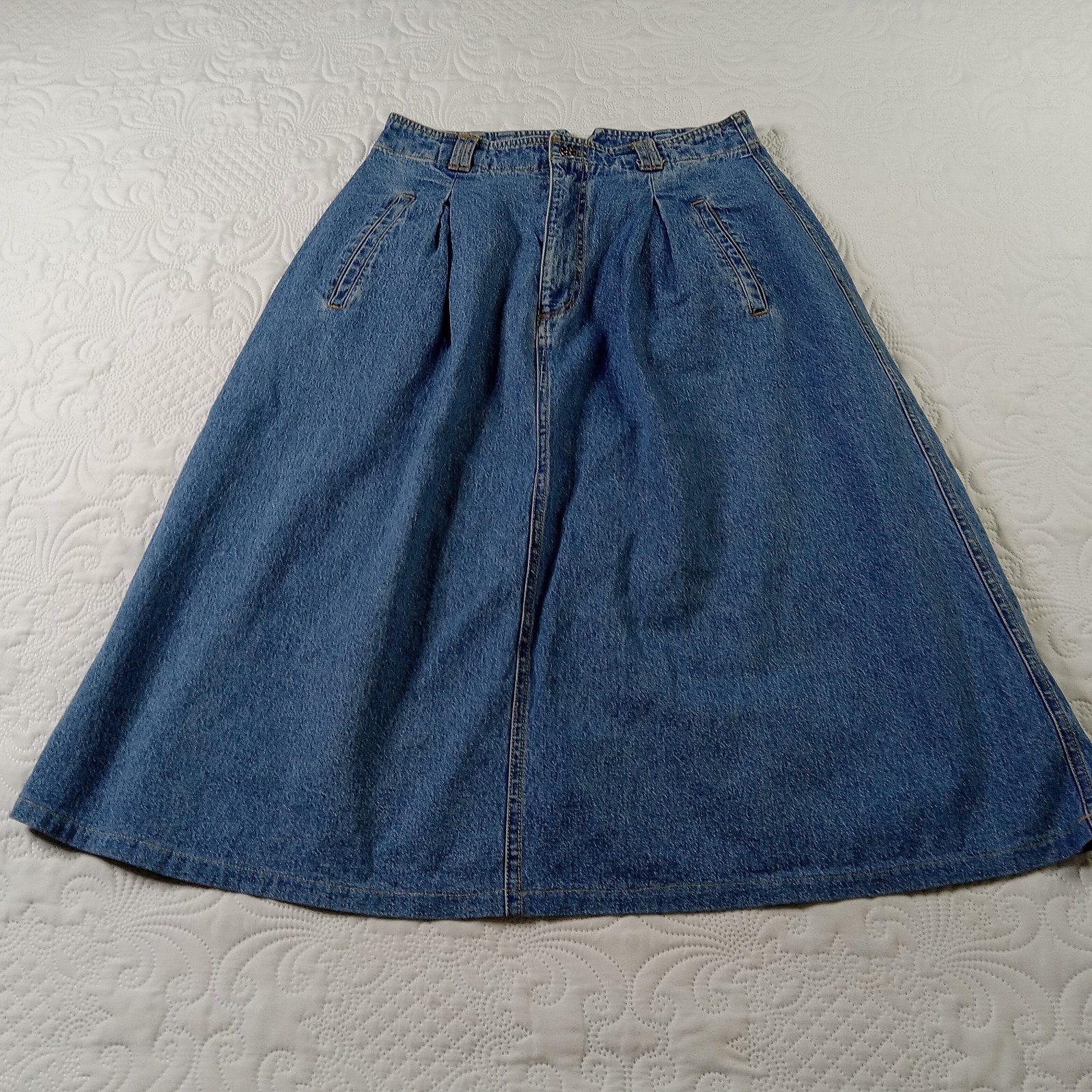 Nipon Studio Skirt Womens 12 Blue Denim Distressed Western Vtg 90s USA EUC