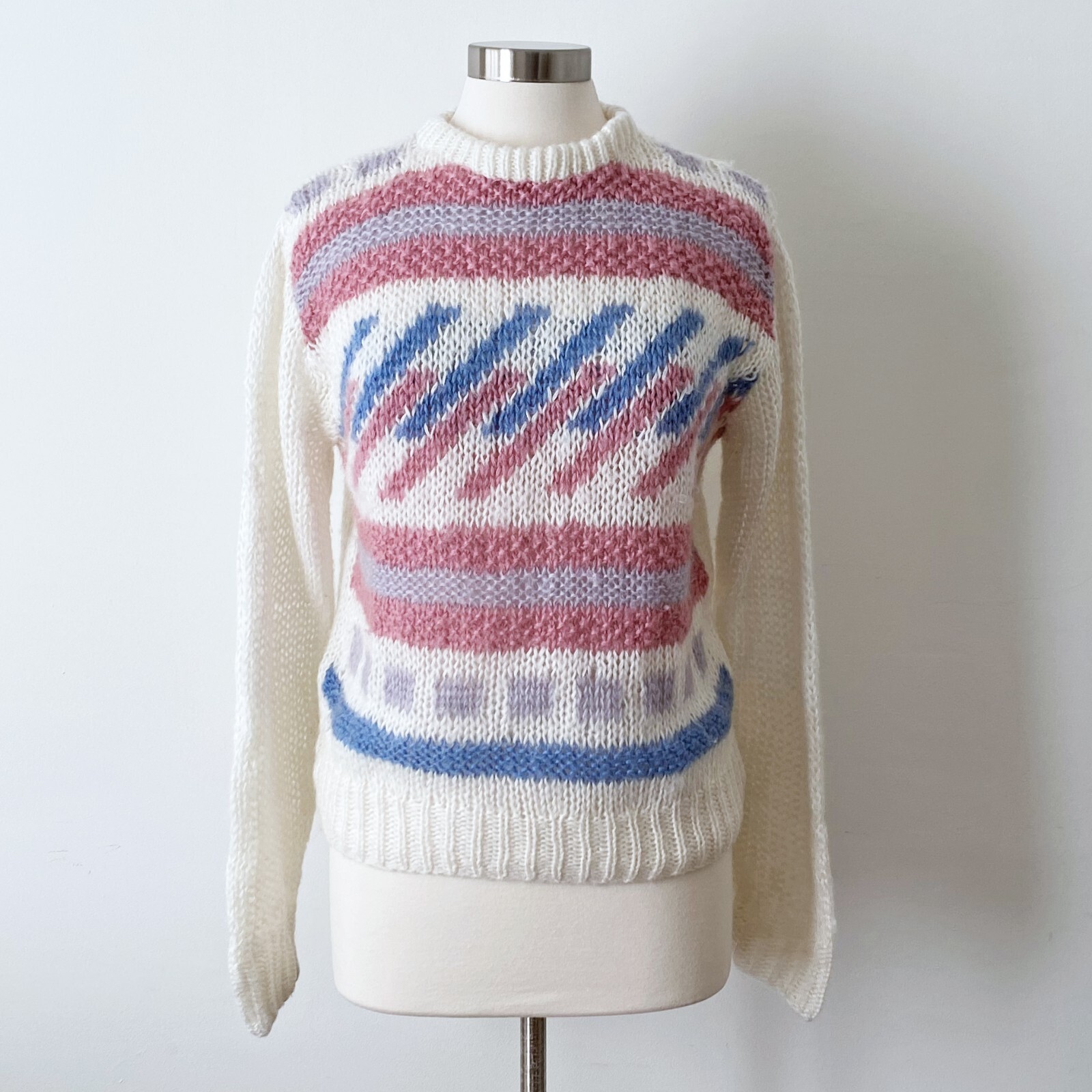 Vintage Windcrest geometric hand-knit sweater, 80’s, Stranger Things, sz L