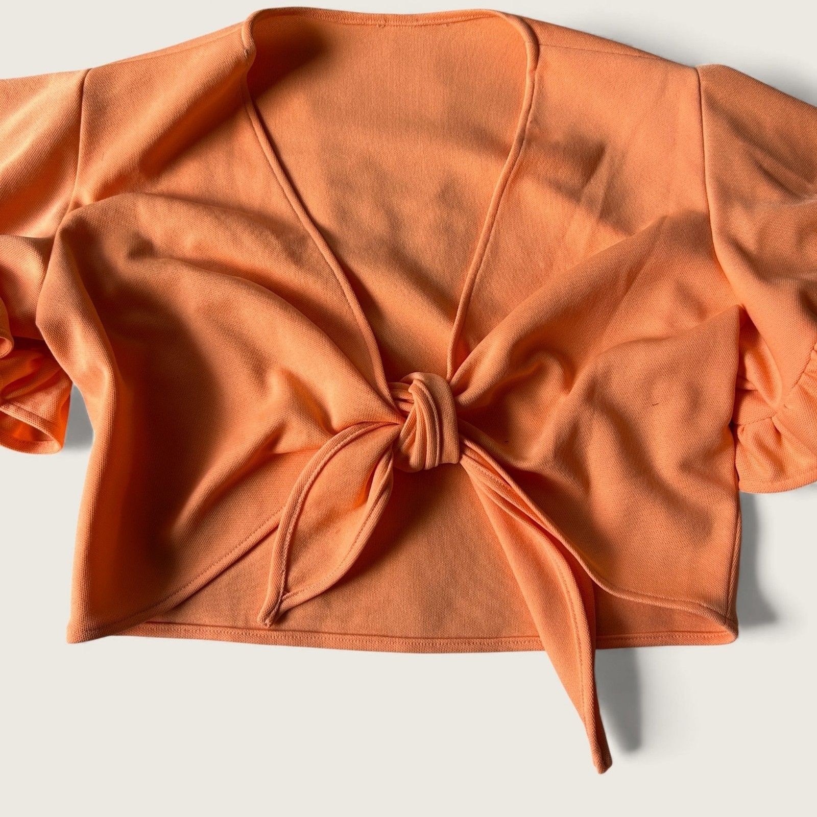 Vintage Peach Ruffle Sleeve Tie Front Crop Top Cottagecore Summer Retro Large
