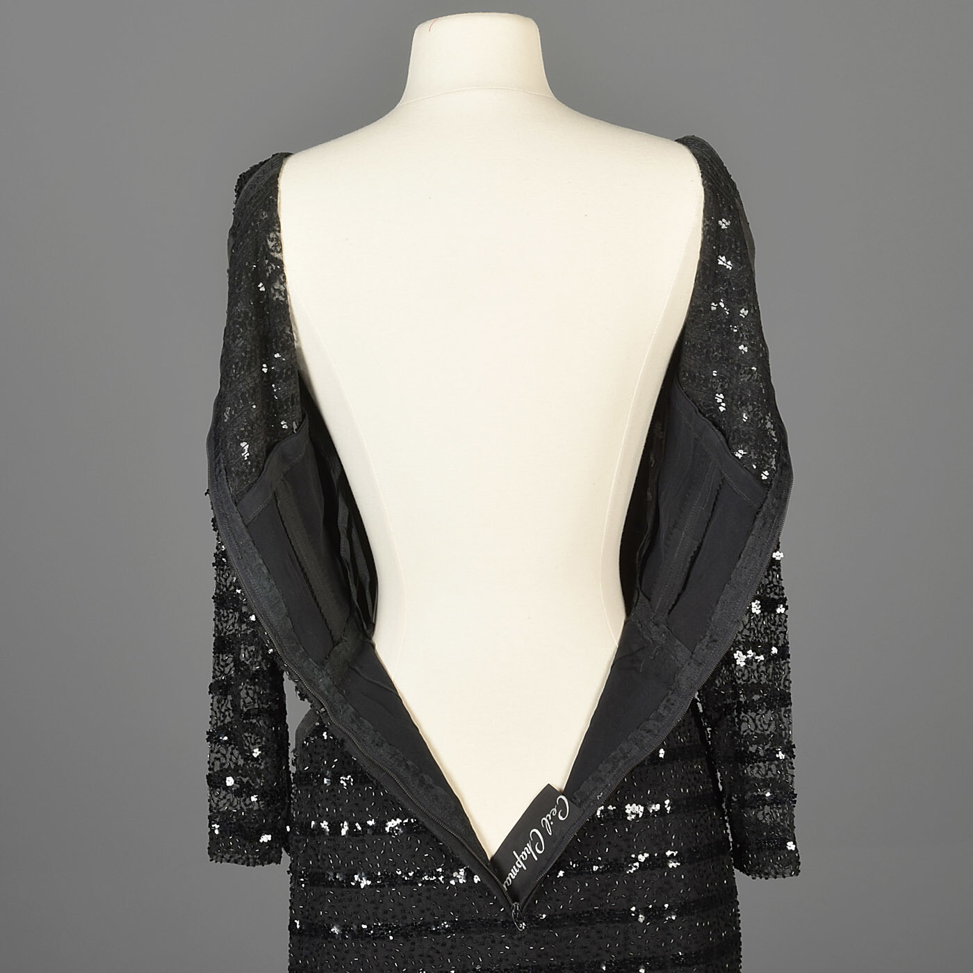 XXS Vintage 1960s 60s Ceil Chapman Long Sleeve Sequin Little Black Dress LBD