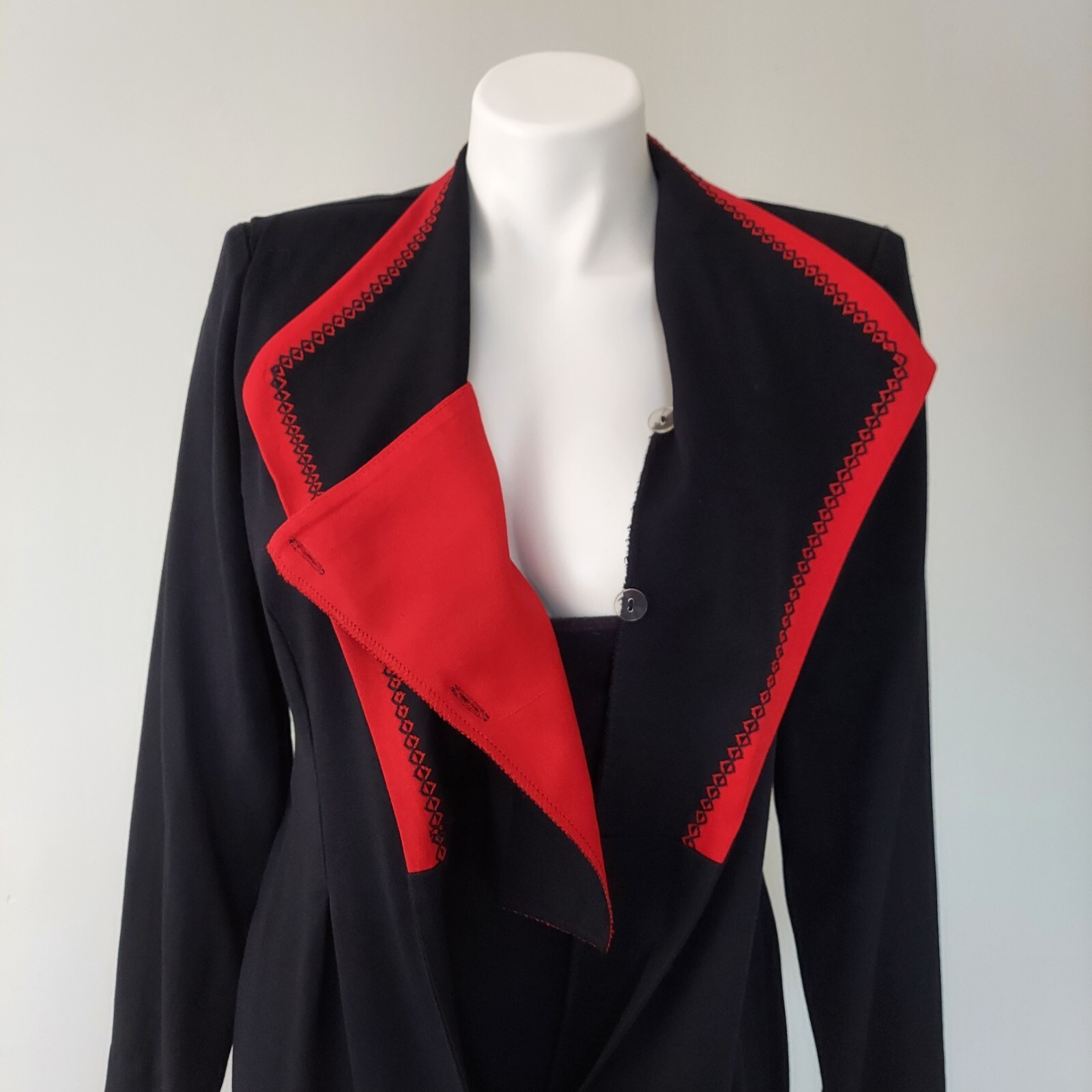 NWOT Vintage 80-90s S.L. Fashions Black Red Big Suit Collar Dress, Petites 12