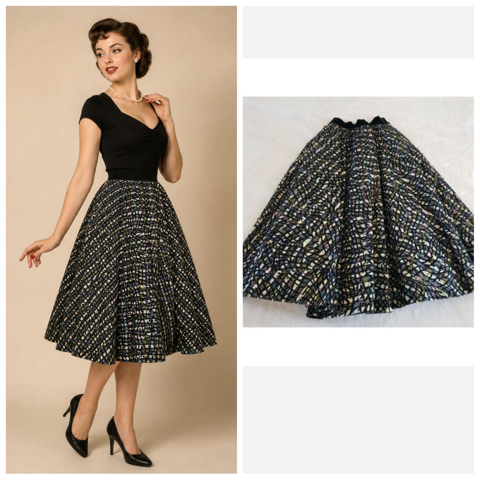 Vintage 50s Atomic Joe Davidson Originals Circle Skirt MidCentury Flocked