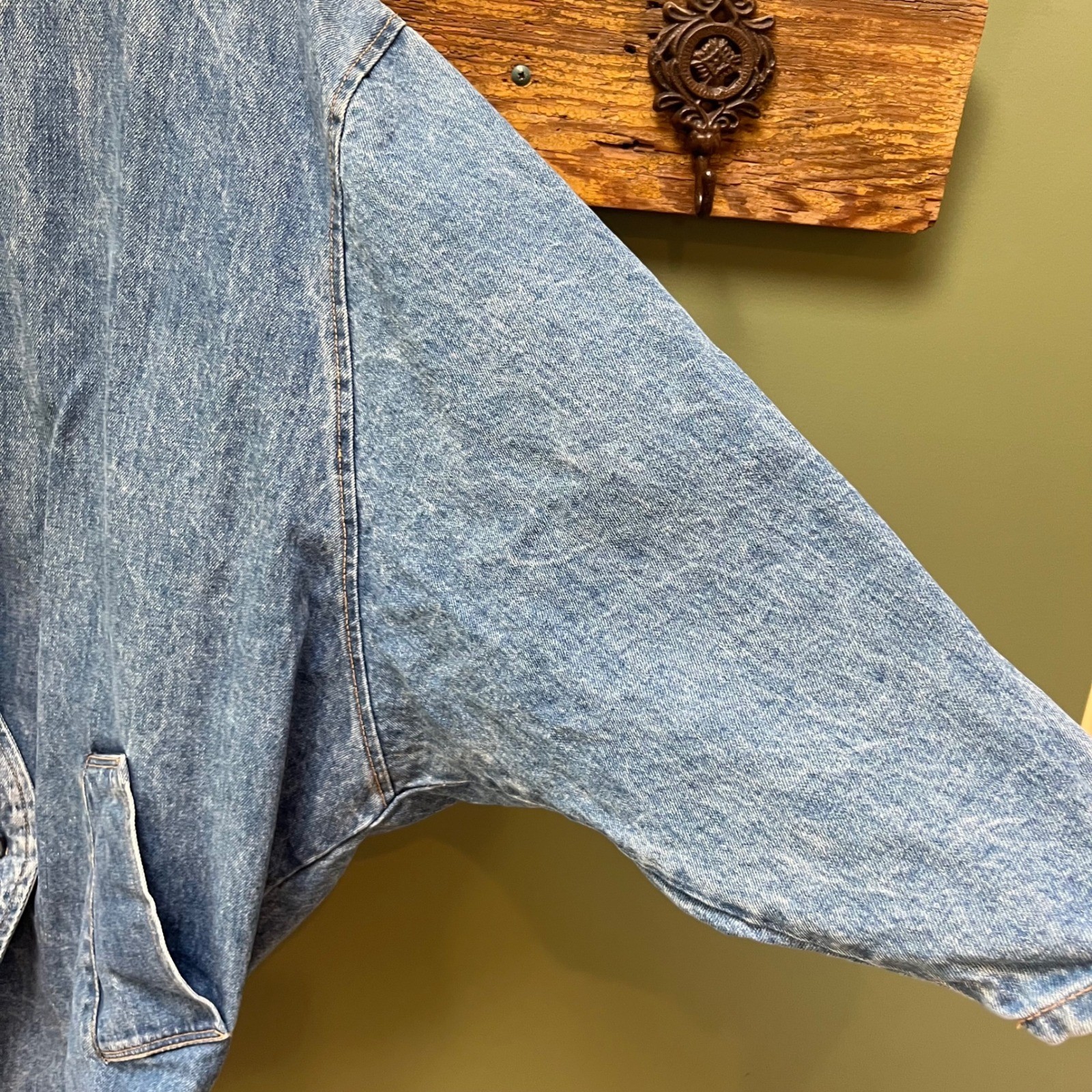 Paris Blues Vintage 80s Acid Wash Denim Jacket Dolman Sleeve Double Breasted M