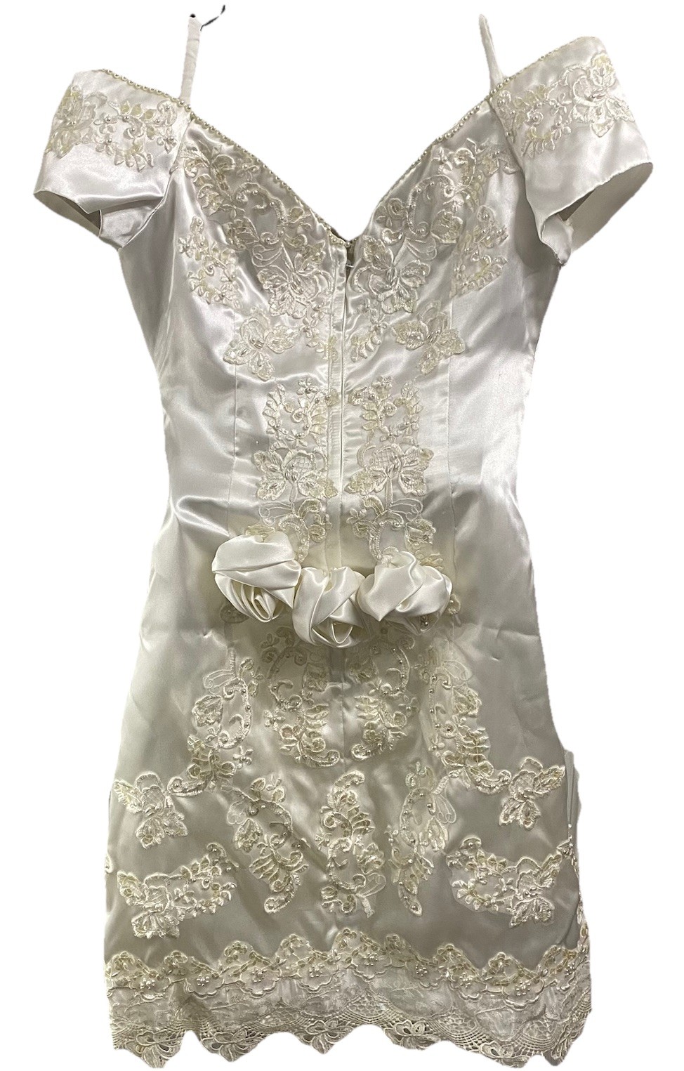 Majestic Vintage Y2k White&Ivory Satin Short Wedding Dress detachable Train Sz.8