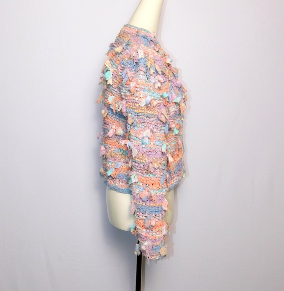 Vintage Women’s 1990s Estelle Gracer Pastel Ribbon-Knit Cardigan Sweater