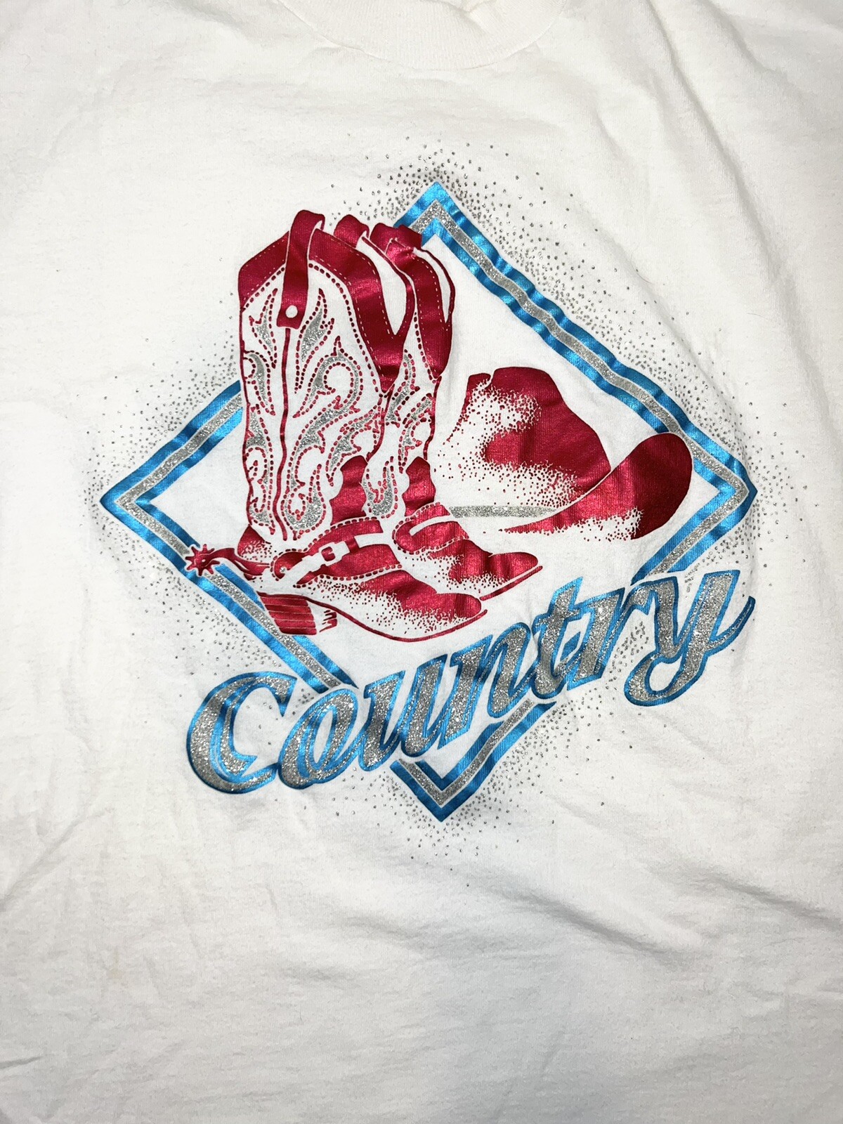 VINTAGE 90s COUNTRY STAR GLITTER COWBOY BOOT T-SHIRT ROCKABILLY WESTERN POP DIVA
