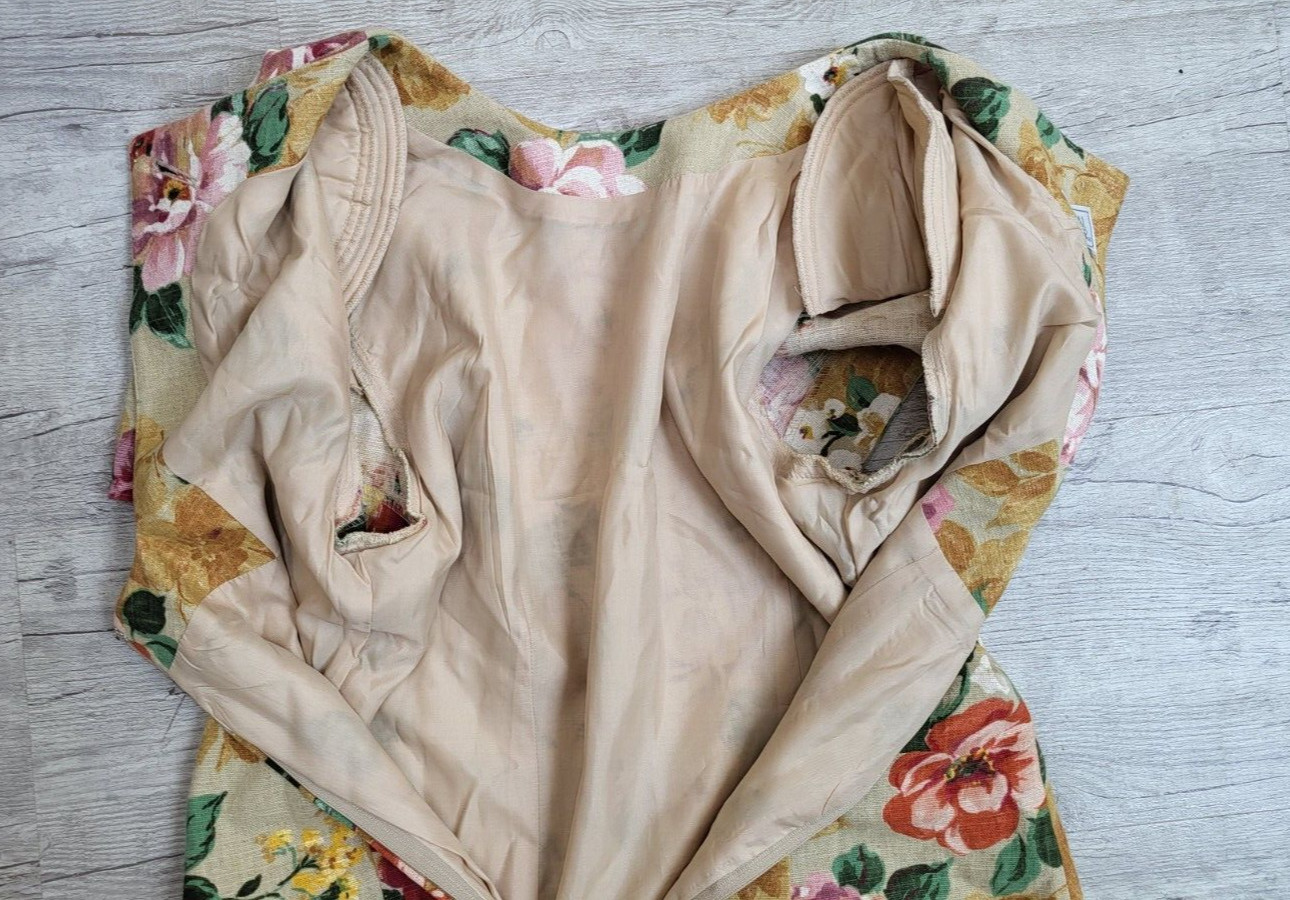 Vintage 80/90’s Casual Corner Floral Cotton Flax Dress – Size M – EUC