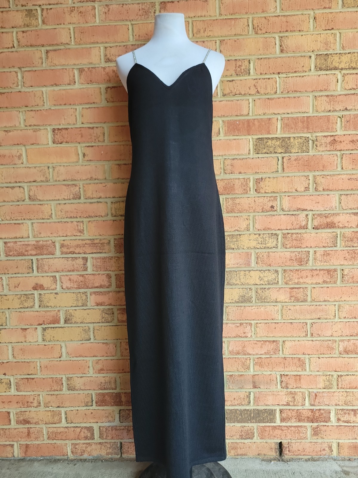 VTG Dana Hogan by Robyn Michelle Long Rhinestone Strap Black Santana Knit Dress