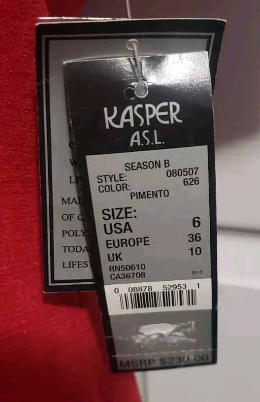 Kasper for ASL Vintage Pimento Red Blazer size 6 Shoulder Pads New NWT