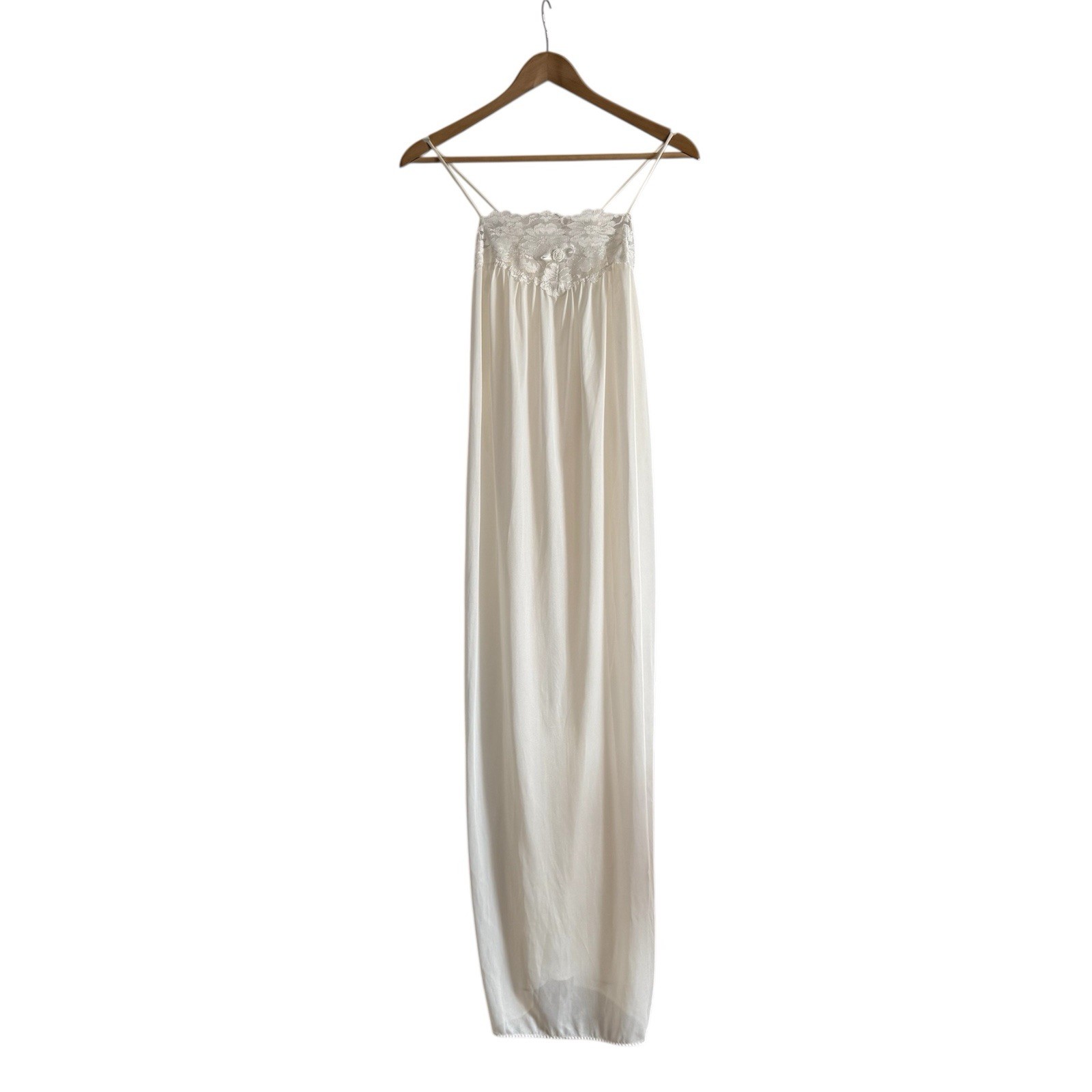 vtg Sears 80s Ivory Lace Chiffon Nightgown Slip Maxi Full LengthDress Small
