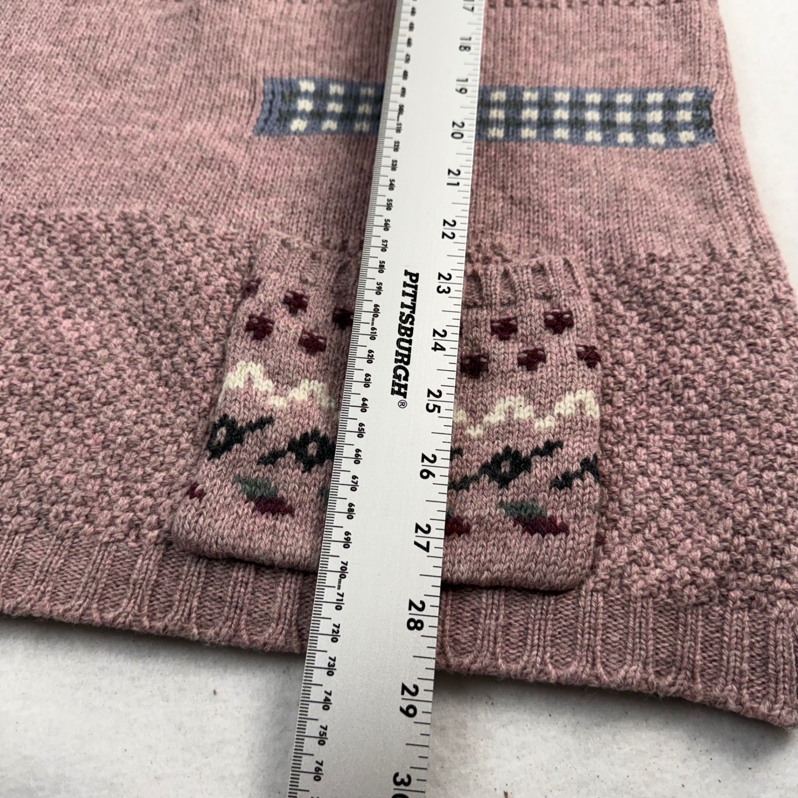 Vintage Sisley Made in Italy Patchwork Knit Sweater Mauve Pink V-Neck Pullover