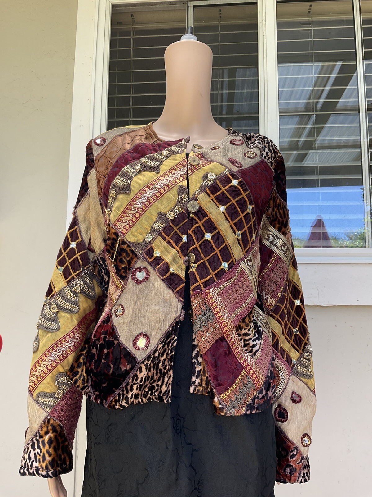Vtg 80s Sandy Starkman Mixed Media Statement Wearable Art Jacket M