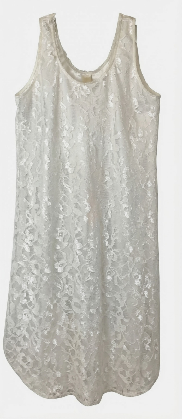 VTG Intimate Style Silky Satiny Nightgown White Floral Lace Maxi Large Y2K 90s
