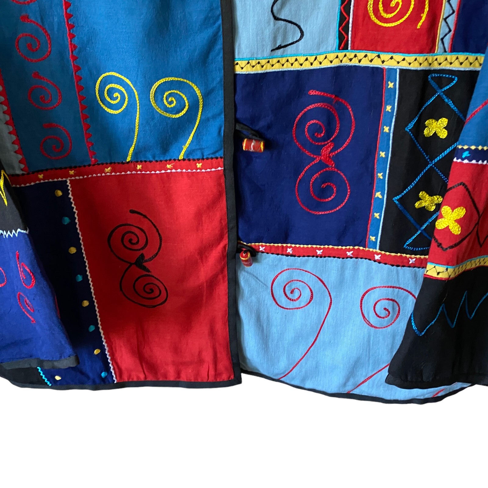 Vintage Indigo Moon Embroidered Patchwork Jacket Art to Wear Retro Abstract Boho