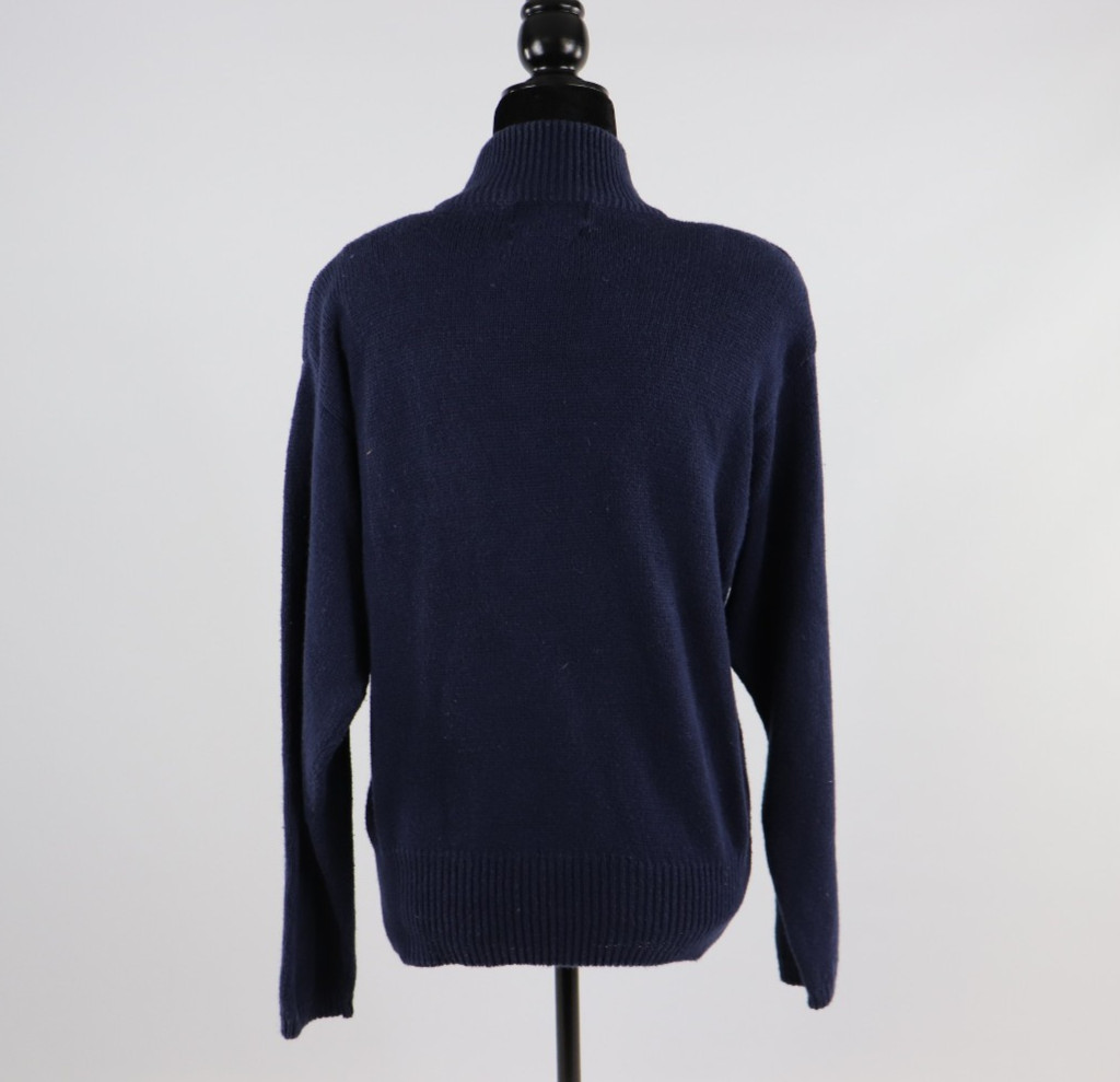 Vintage 1990s Blue Turtleneck Sweater with Hand Embroidered Flowers by Herman