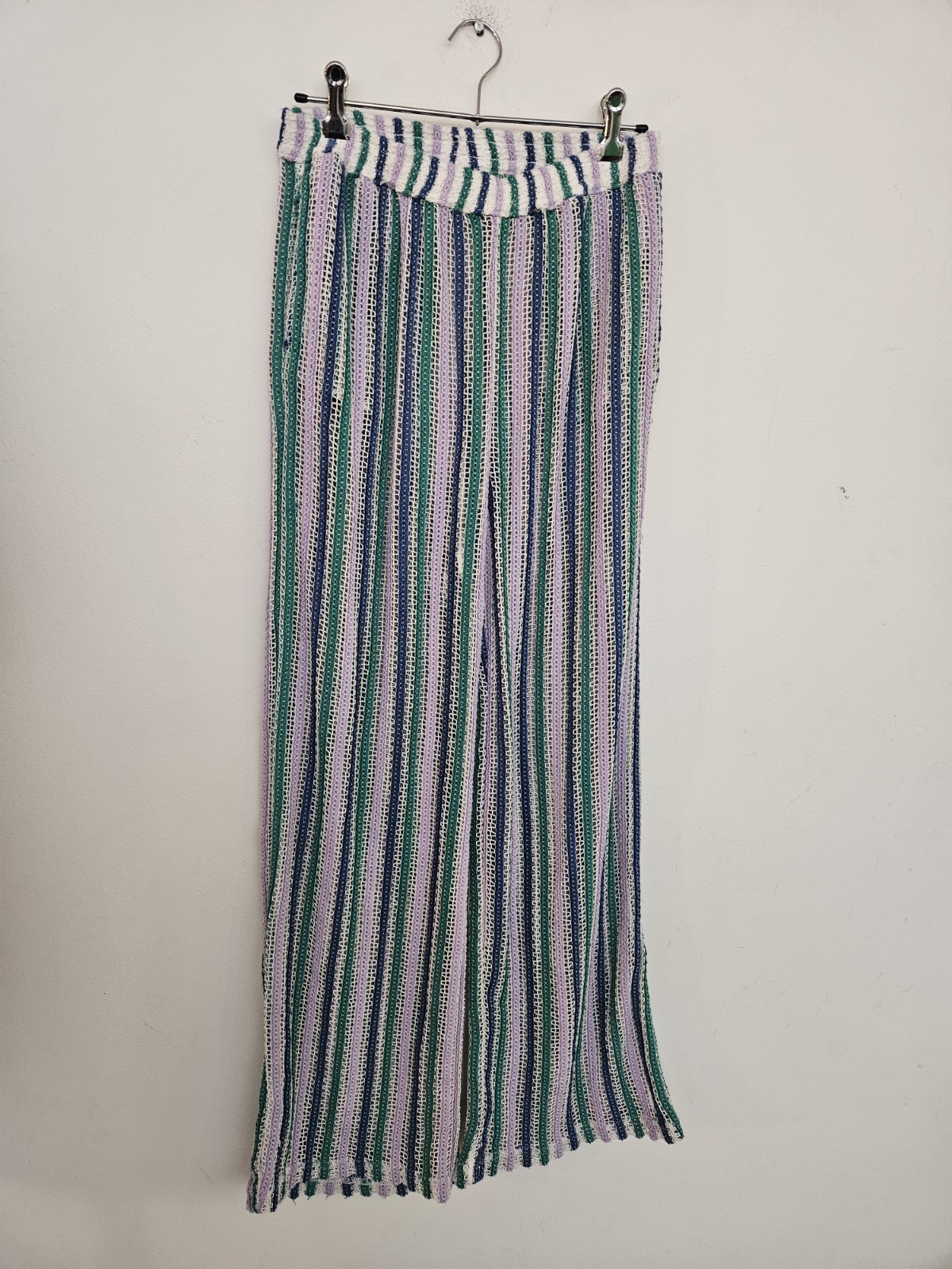 Vintage Inspired 70s Net Cotton Hippie Outfit Shirt Top Pants Flare Size XS-S-M