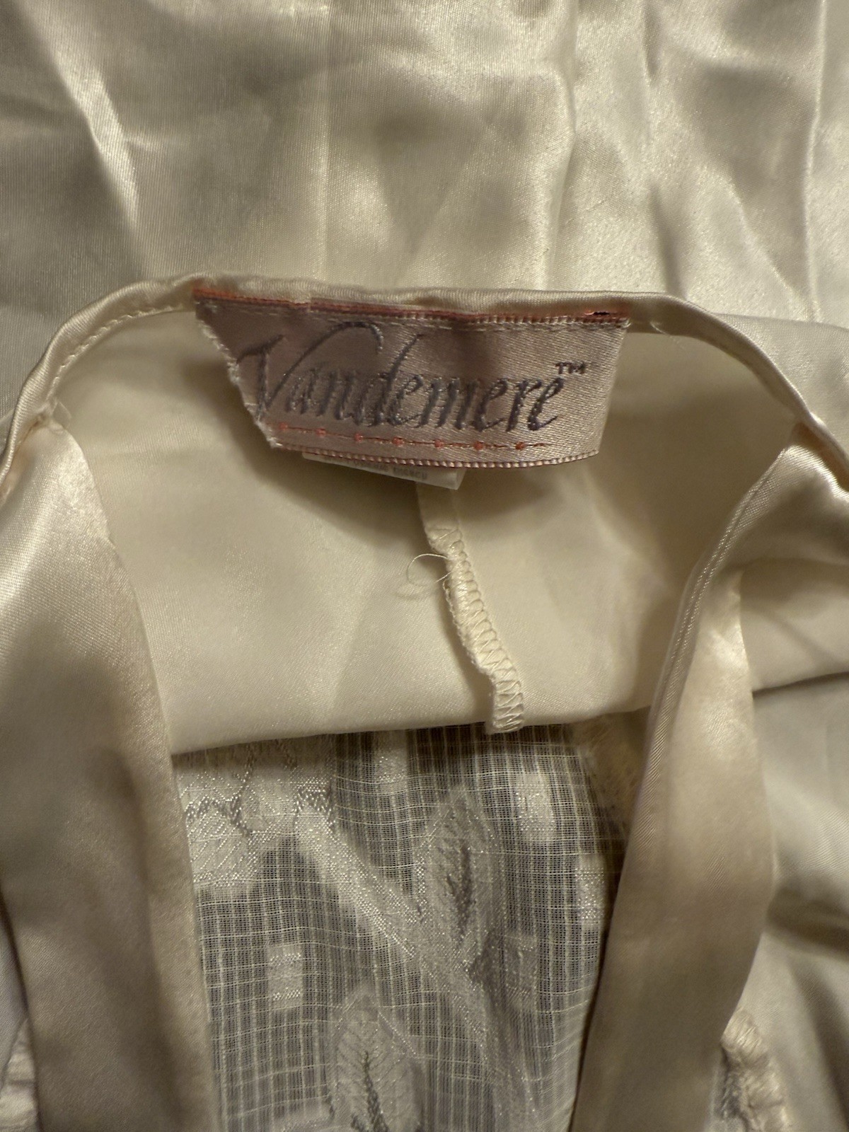 Vintage VANDEMERE Lace Shiny White Satin Body Slip Bodysuit M Flutter Sides