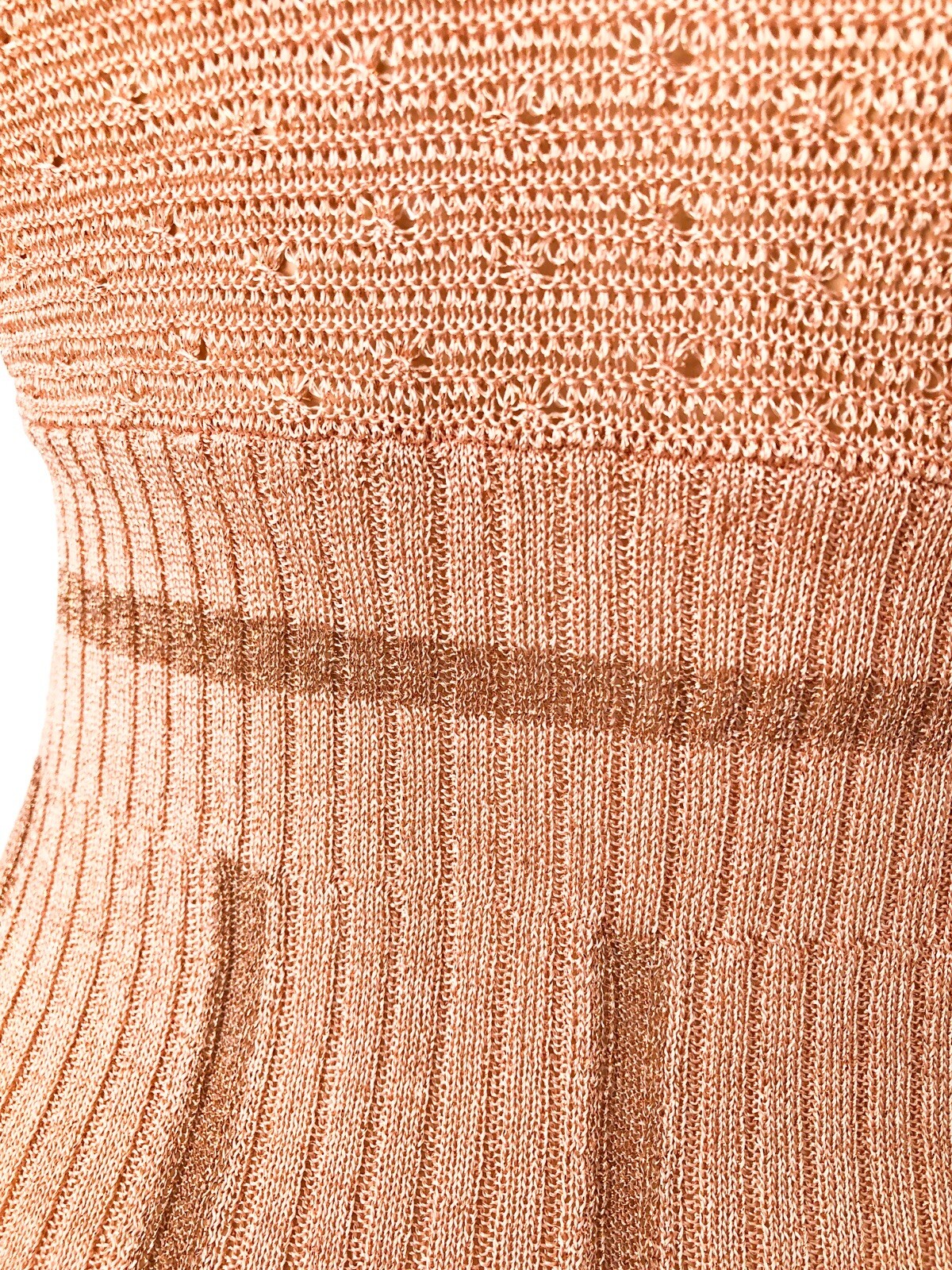 Retro Knit Mini Sweater Dress Rose Gold Copper Crochet 90s Designer Vintage SM