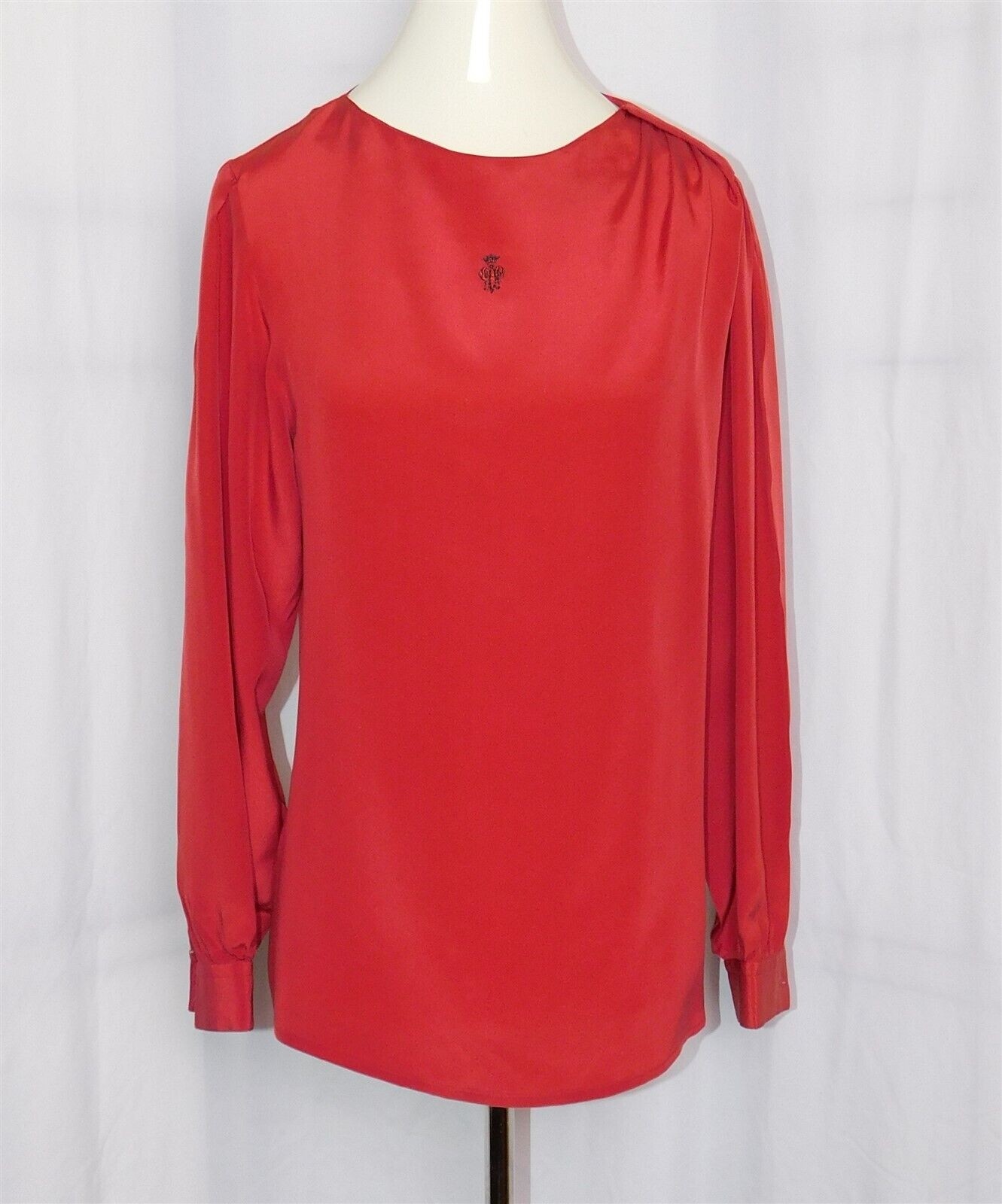 Vintage EMILIO PUCCI Women’s Venetian Red Ruched 100% Pure Silk Blouse Size 10