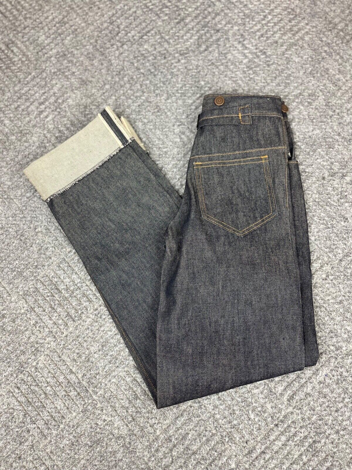 Vintage 90’s Selvage Denim Jeans 24×33 Buckle Back Suspender Buttons NOS