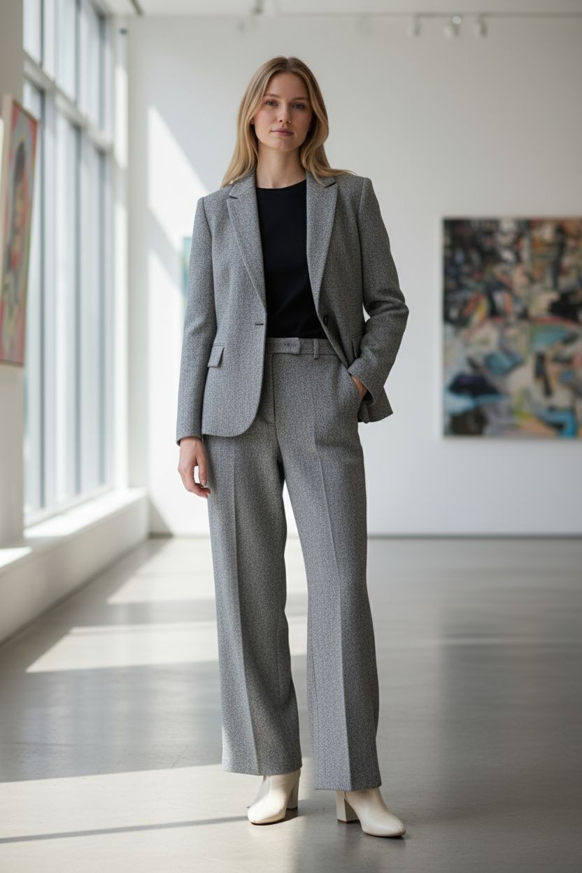 Vintage Women’s Prestige Of Boston Charcoal Gray Wool 2pc Suit Set Size 10 & 12