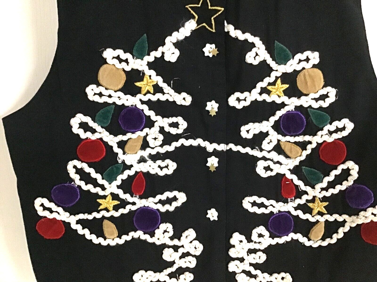 Paul Harris Design Vintage Velveteen Collared Embroidered Christmas Tree Vest