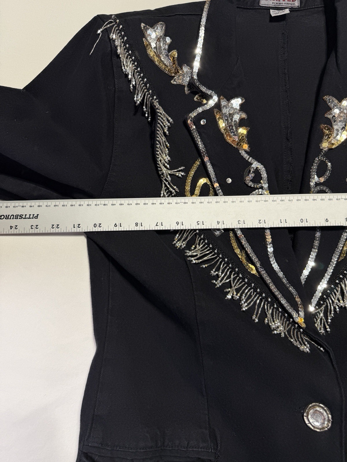 Wanted Beads Beautiful Western Blazer Jacket L Black Sequin Fringe USA