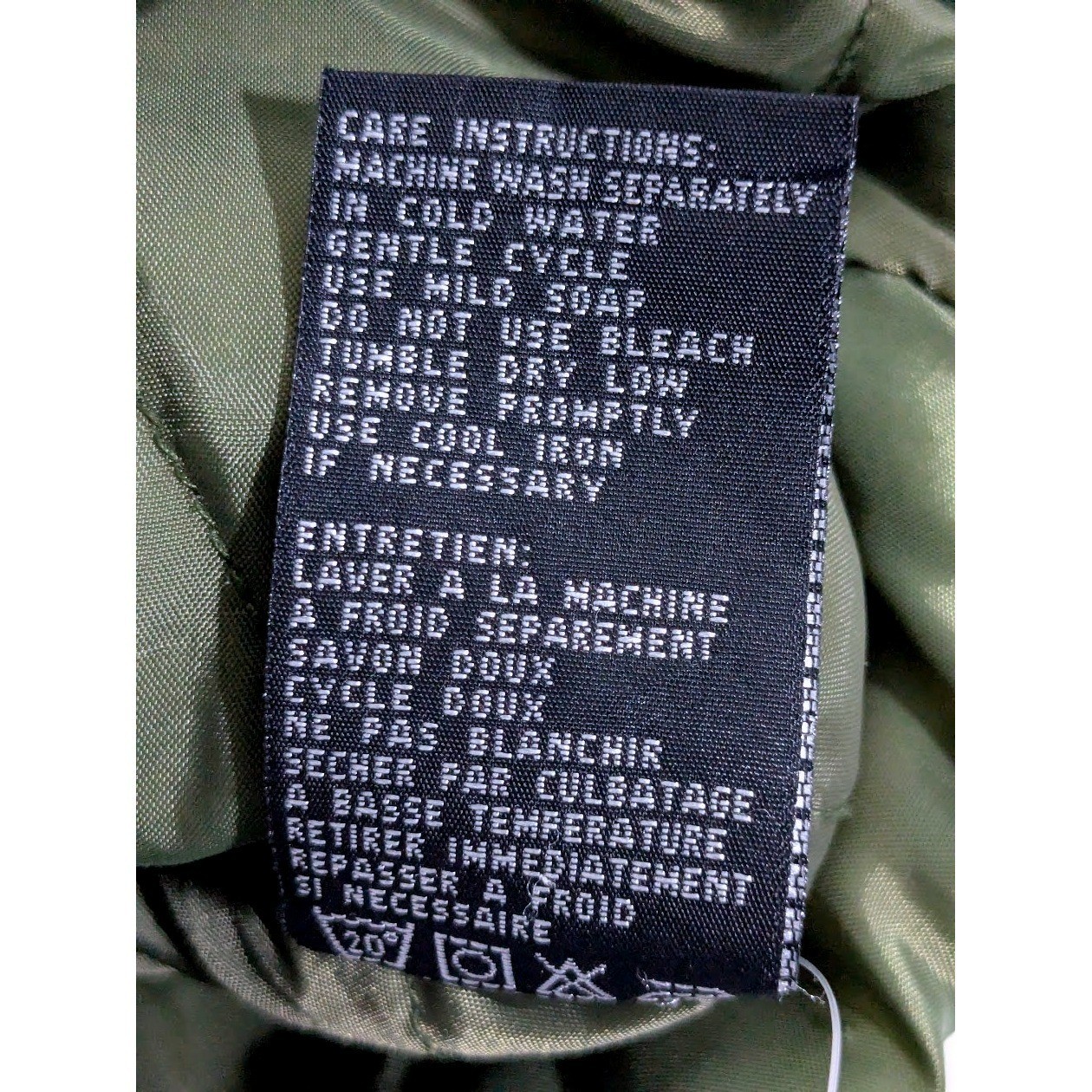 Vintage Olive Green M Quilted Parka Jacket Patterned Collar Drawstring Waist