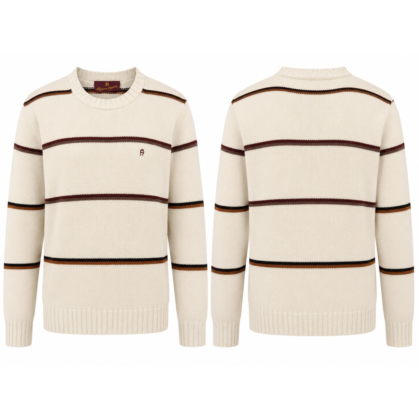 Etienne Aigner Sweater Womens Small Cream Striped Crewneck Knit Pullover Vintage