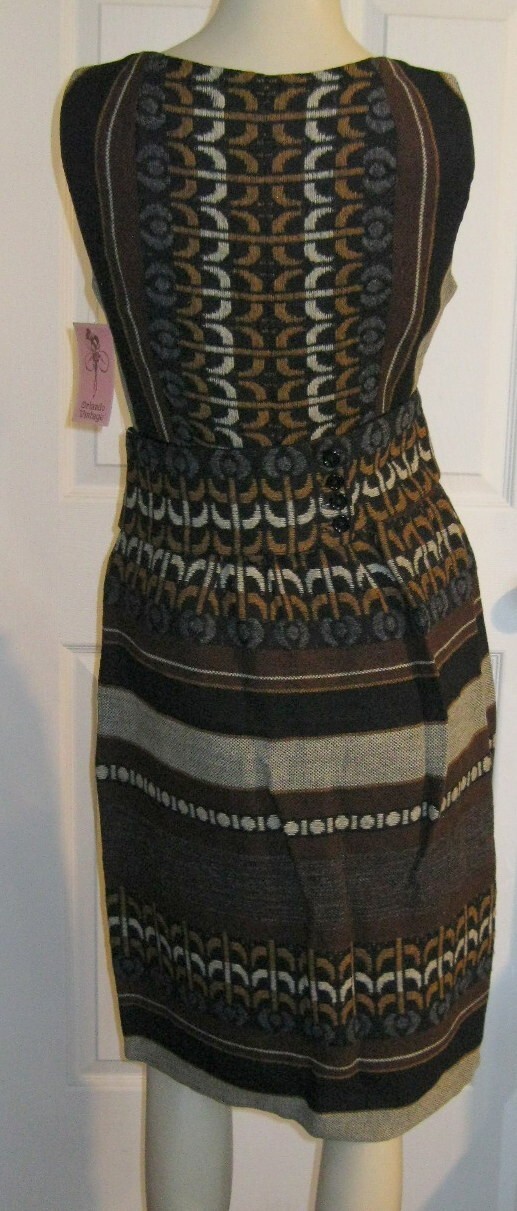 Vintage S Howard Hirsh California Woven Wool Tapestry Dress Leather Belt
