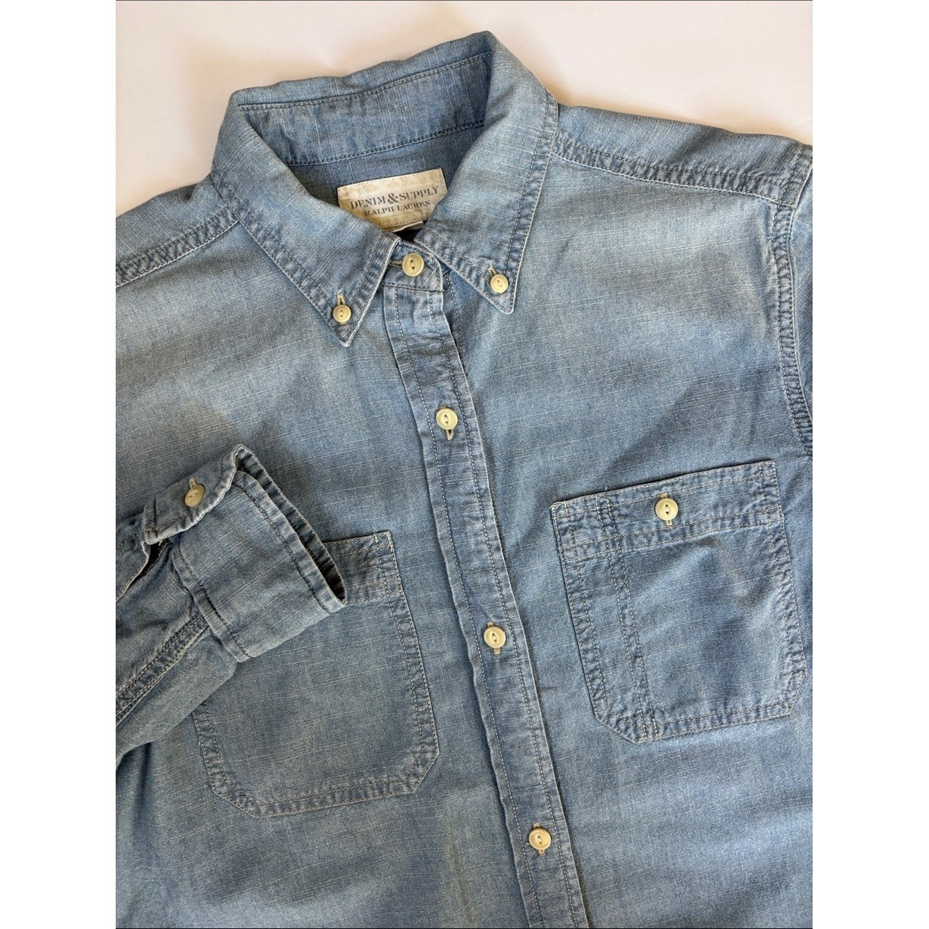 Vintage Denim & Supply Ralph Lauren Blue Chambray Button Shirt Women’s Small