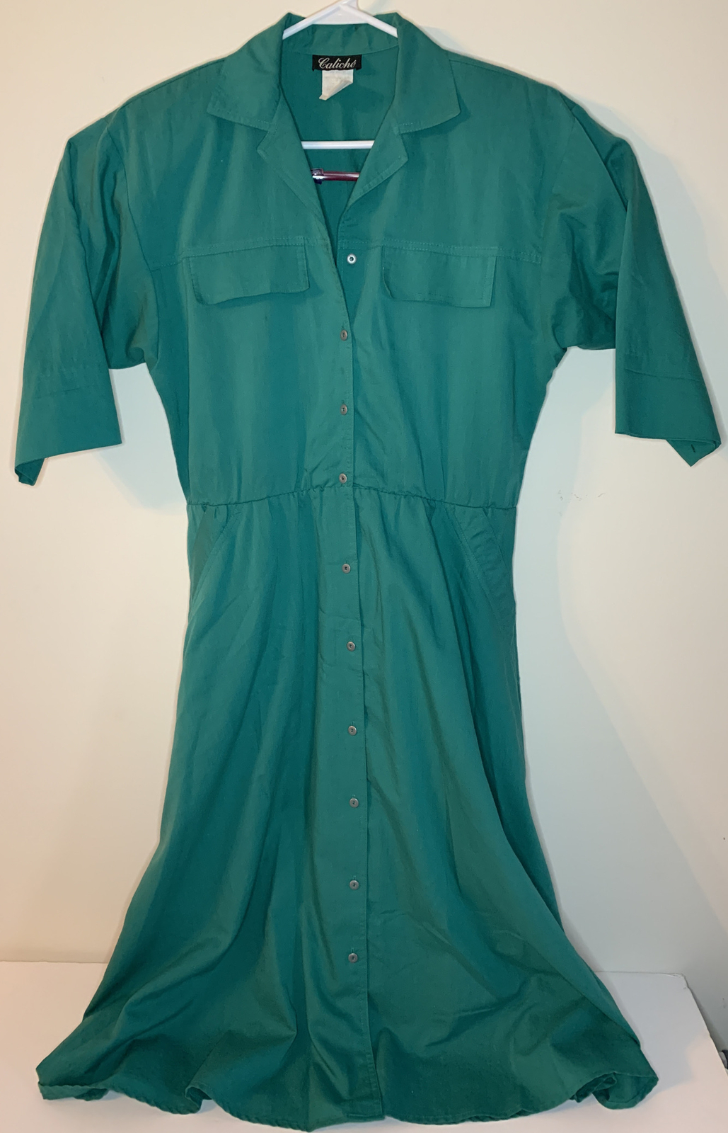 Caliche Womens Size 14 Belted Button Up Vintage Dress With Shoulder Pads
