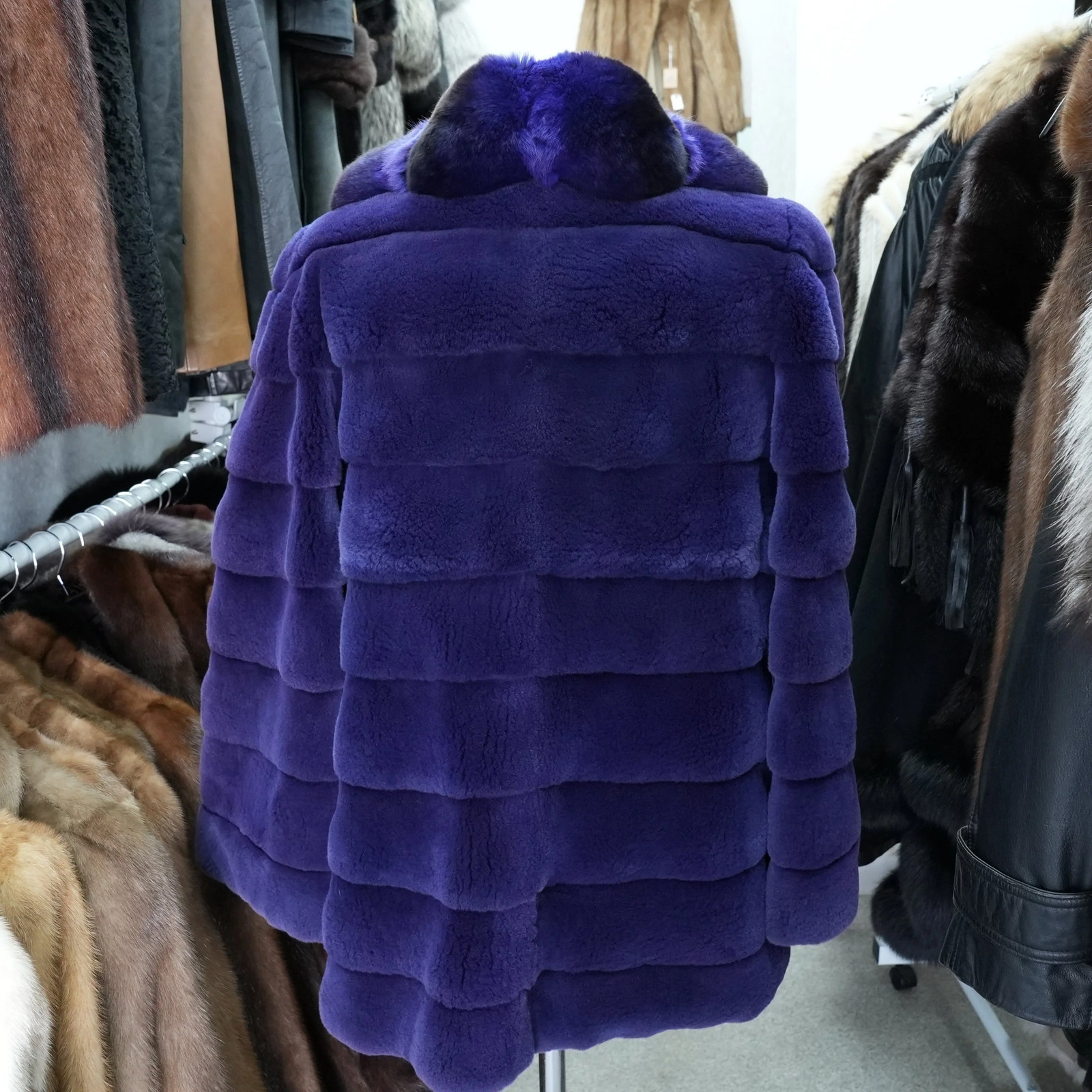 Shaved Mink Chinchilla Trim Fur Jacket Purple Dyed GRES Paris – Genuine Vinta…