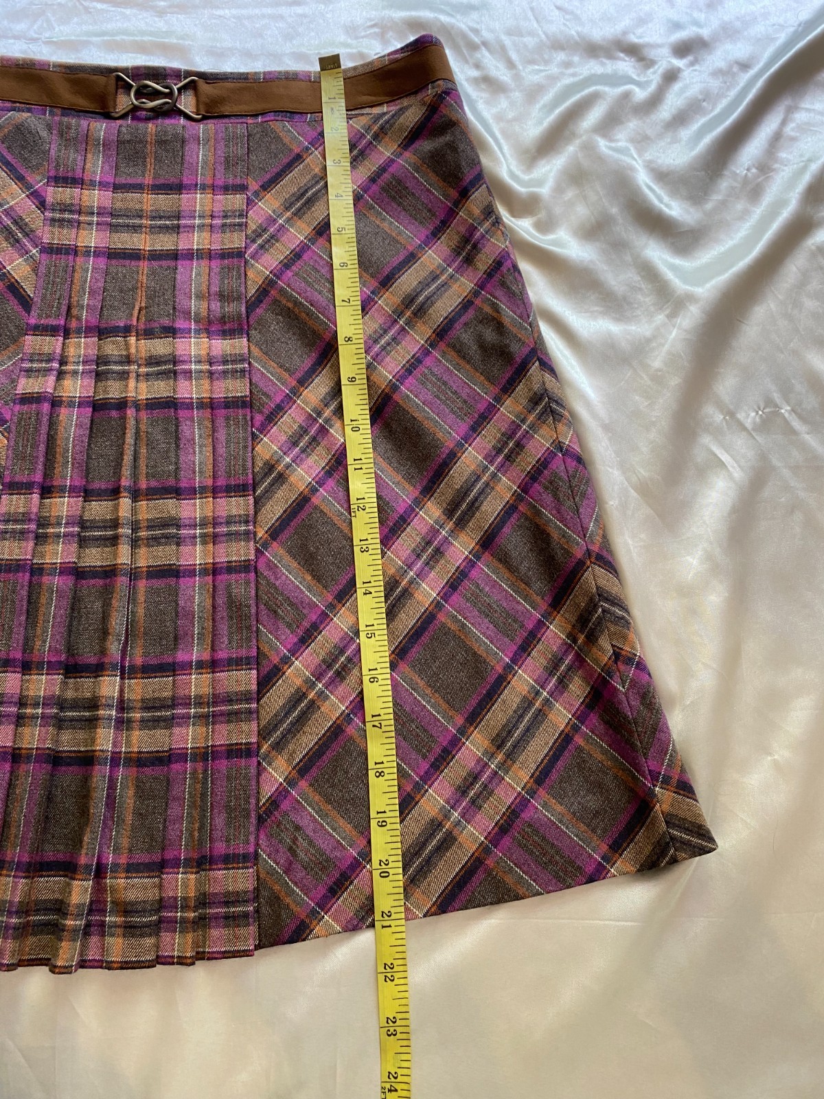 Vintage 1990s Purple Plaid Pleated Buckle Skirt Academia Punk Preppy Size 6