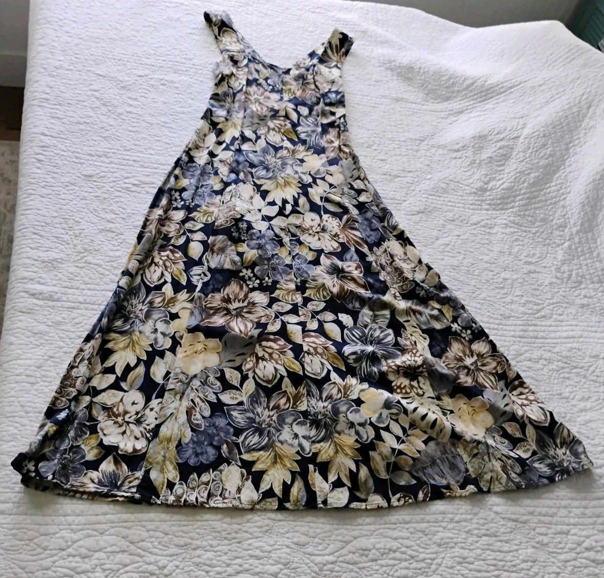 Vintage 90’s All That Jazz Floral Maxi Dress Rayon Criss Cross Back Size 11/12