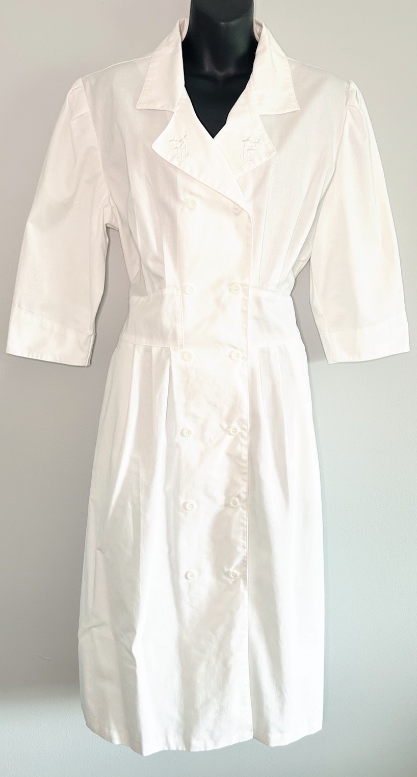Vintage Prima by Barco White Nurse Dress Uniform Double Breasted Buttons Sz L