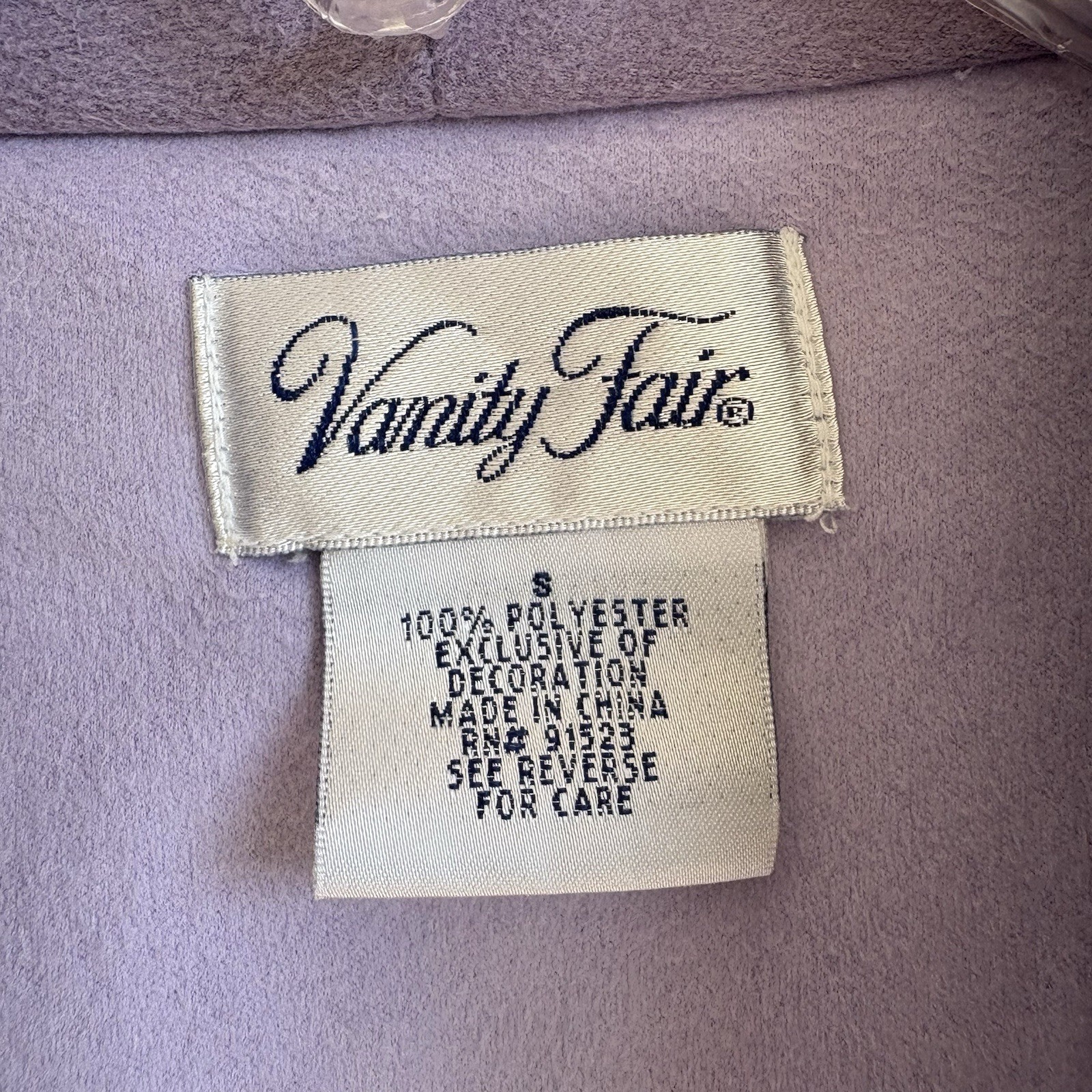 Vtg VANITY FAIR Lavender Purple Long Sleeve Robe Patch Pockets Tie Front Sz S
