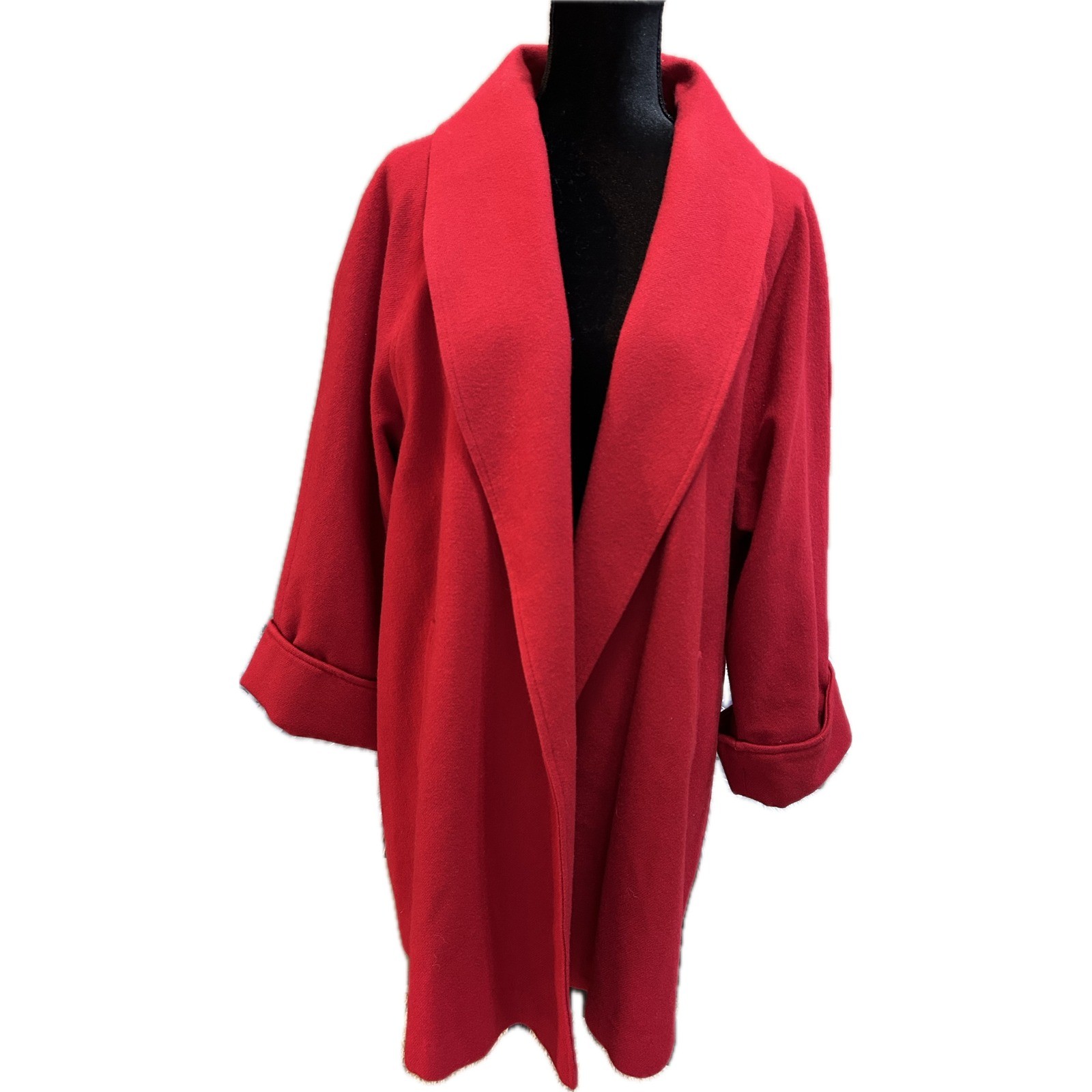 Miss New Yorker Vintage Red Wool Blend Shawl Collar Open Front Coat Made in USA