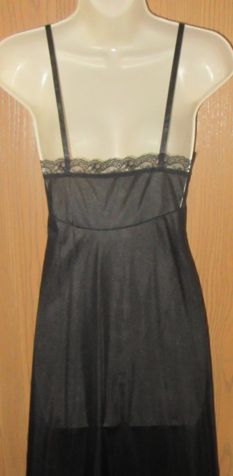 unworn vintage size 36 DEENA BLACK sheer LACE NYLON full slip NIGHTGOWN