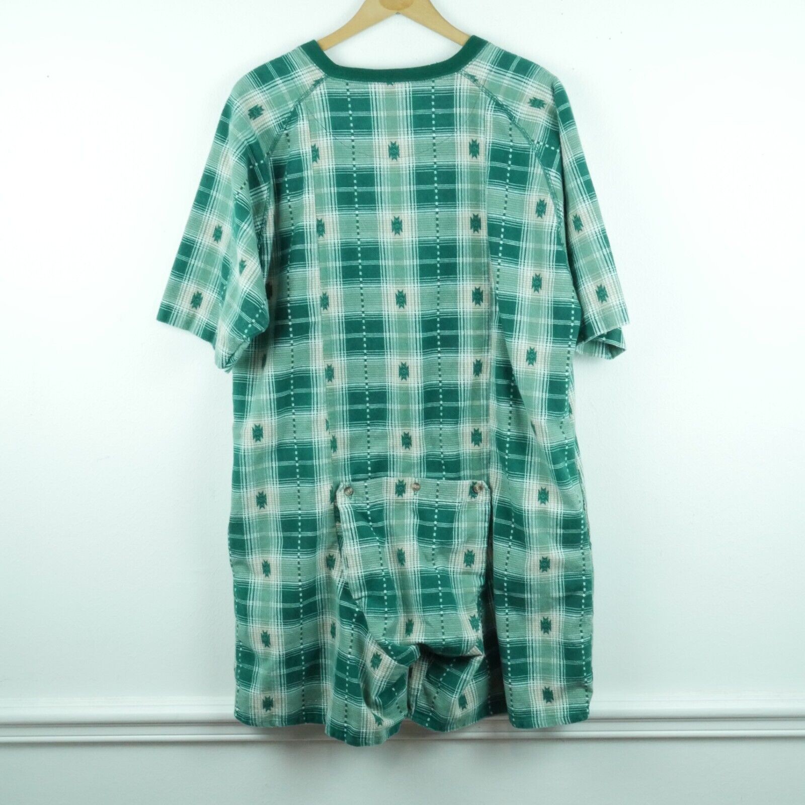 Vintage Women’s Large Pajamas One Piece Green Plaid Flannel 90s Grunge Cabincore