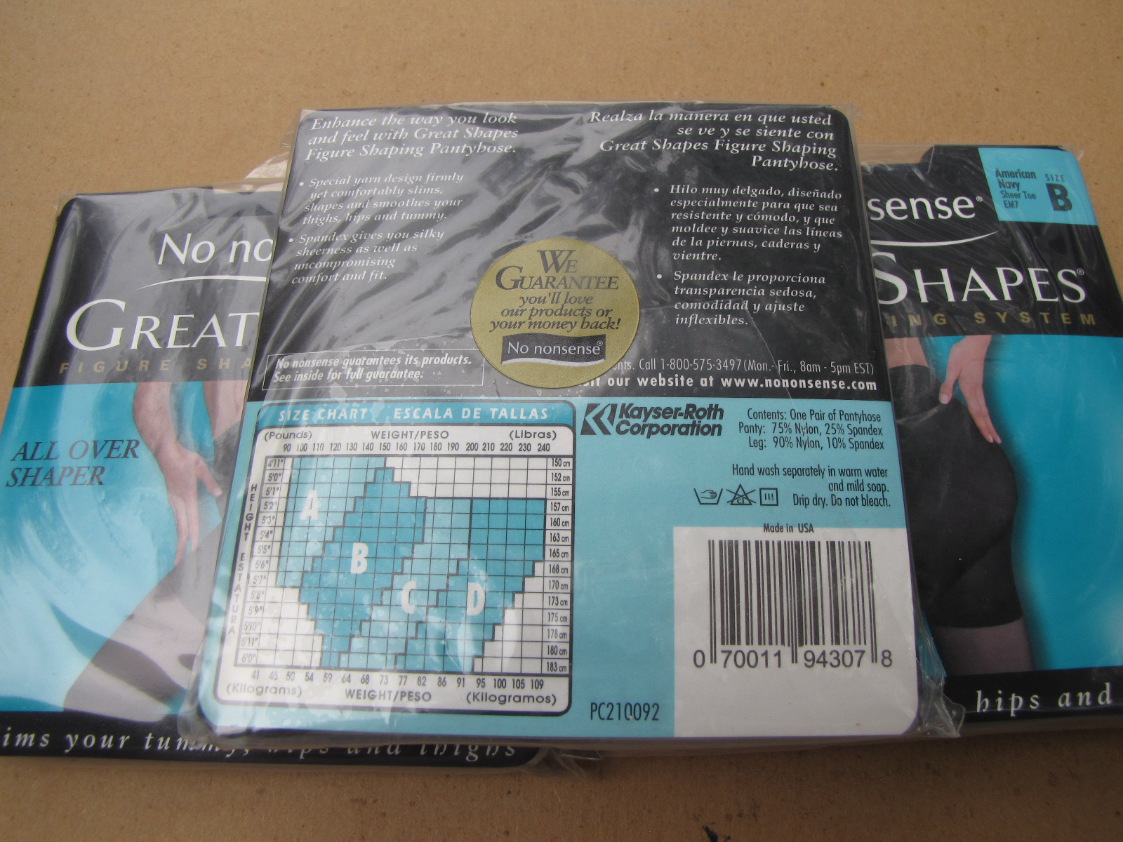3 LOT OF NO NONSENSE GREAT SHAPES SIZE B AMERICAN NAVY EM7 SHEER TOE NEW SEALED